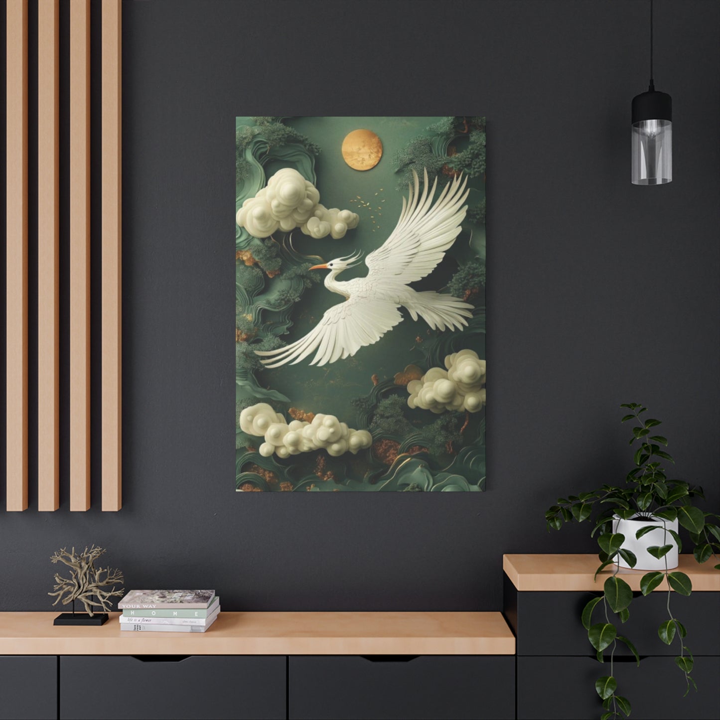 Herons & Moon Drawing Wall Art & Canvas Prints