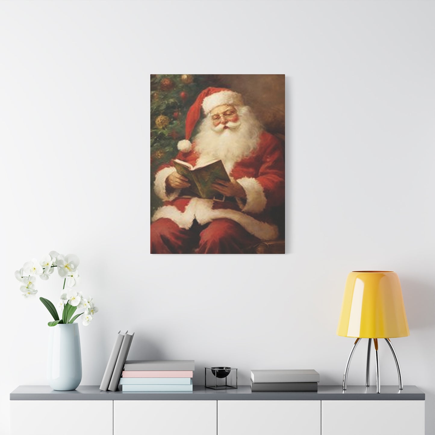 Santa Claus Reading Book Painting Wall Art & Canvas Prints