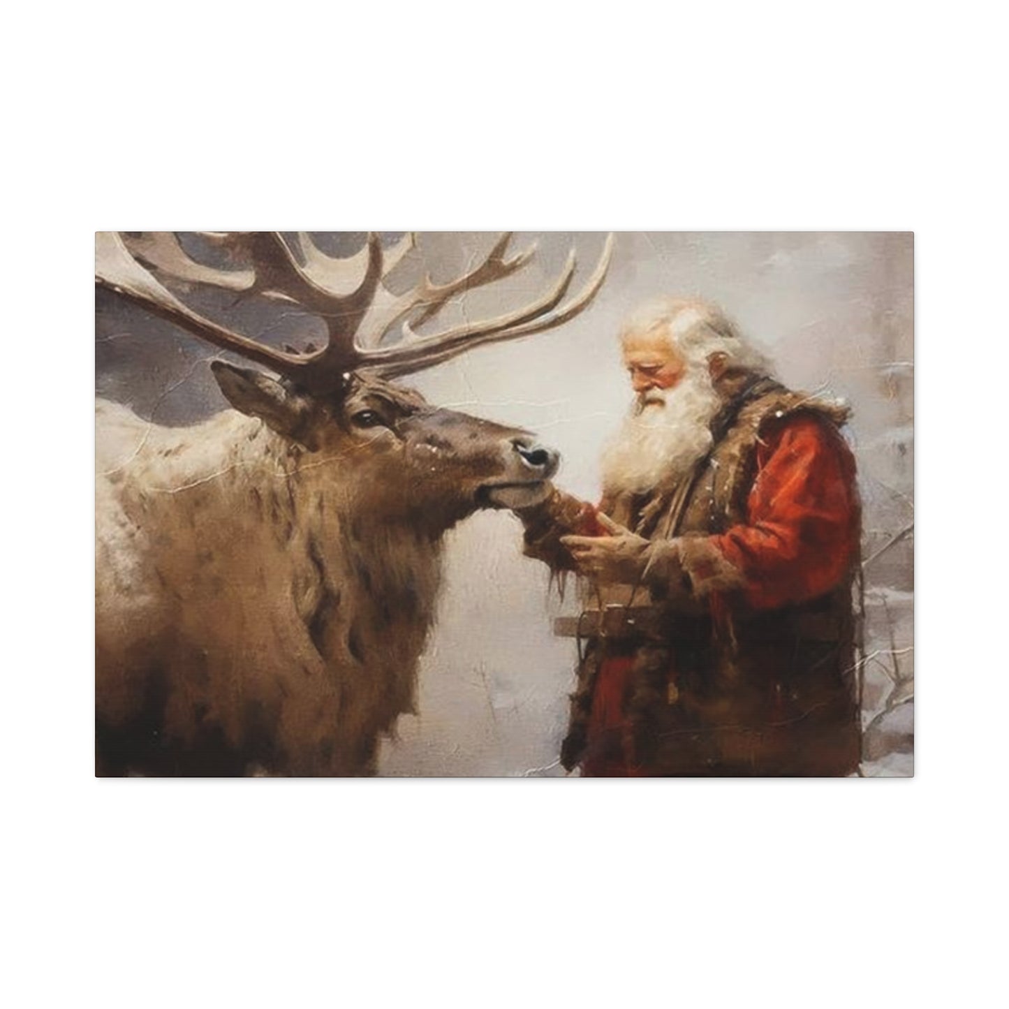 Santa Claus With Reindeer Wall Art & Canvas Prints