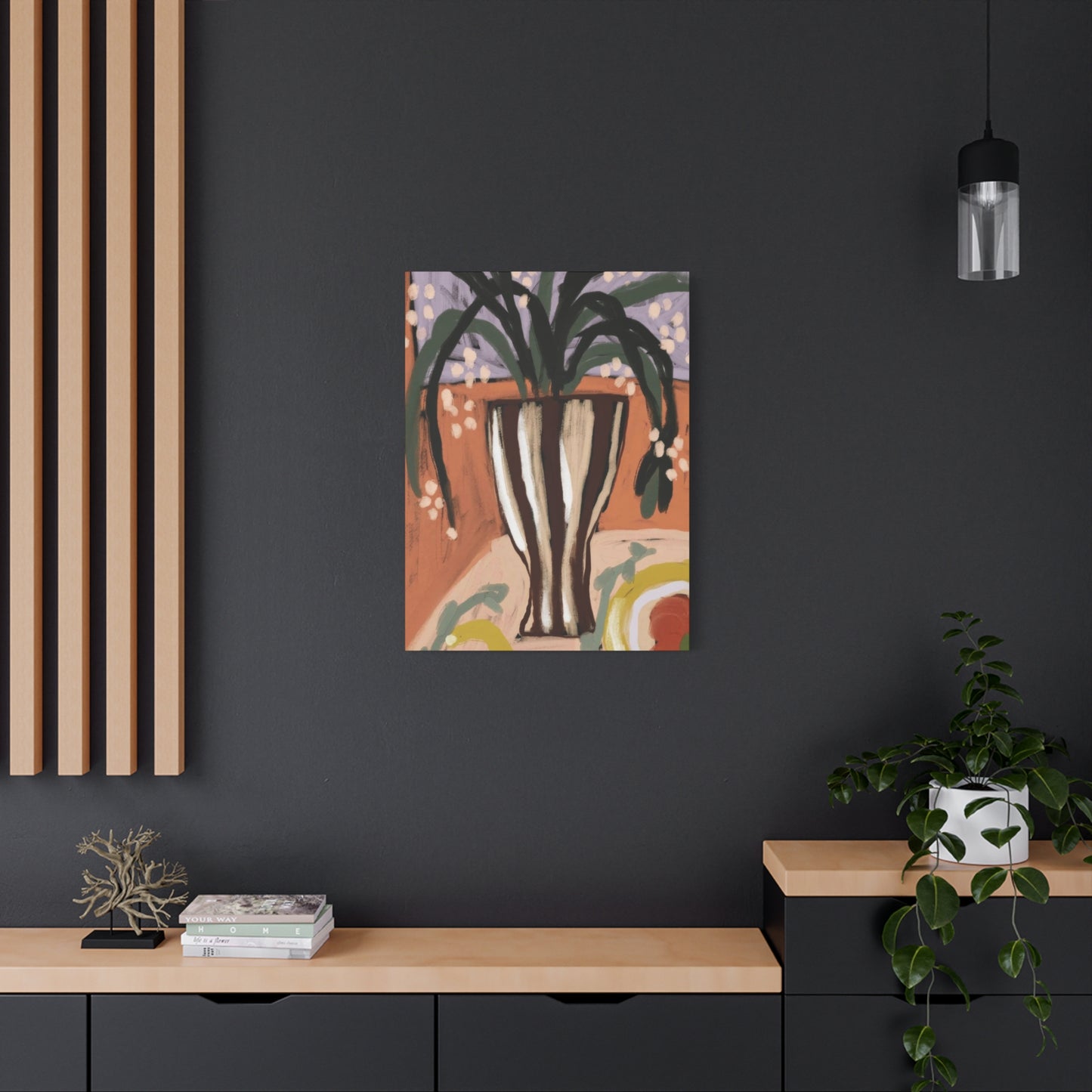 Striped Vase with Greenery Wall Art & Canvas Prints