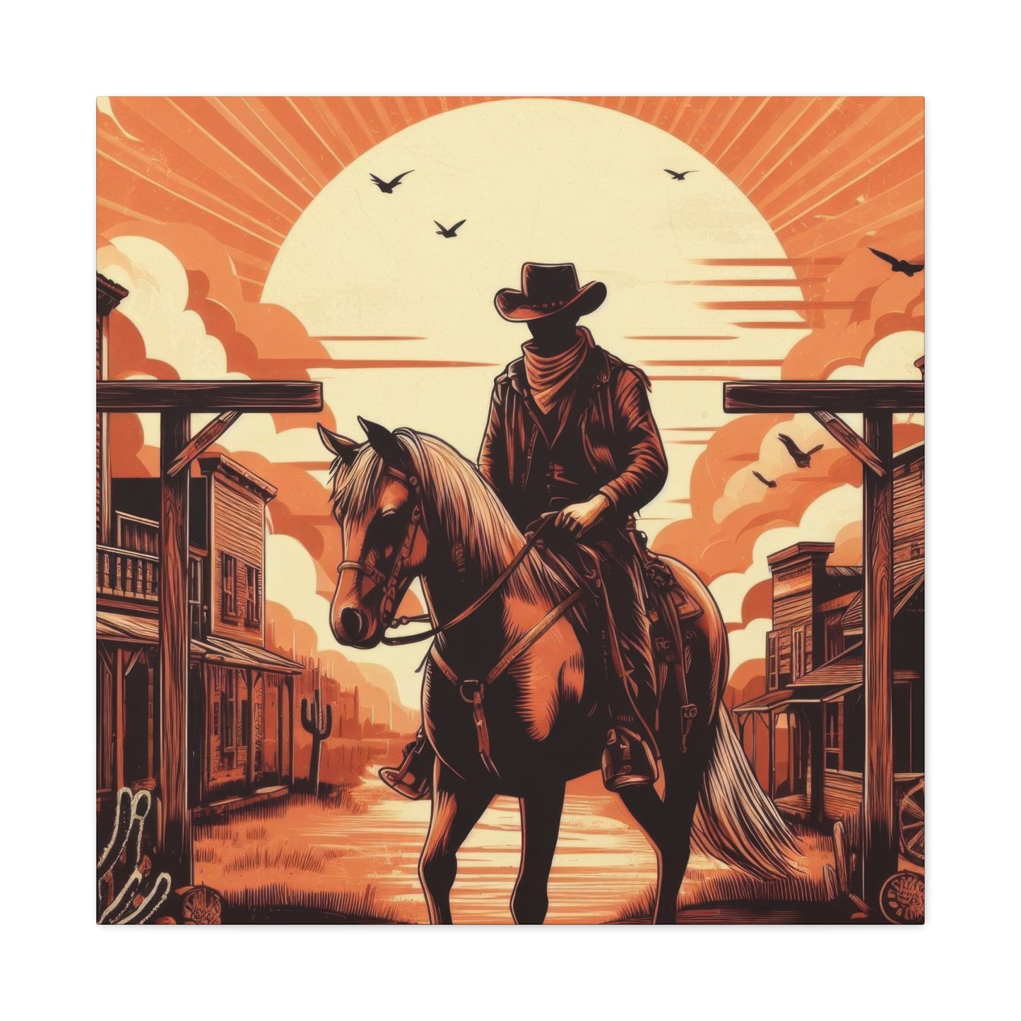 Cowboy Posing At Sunset Wall Art & Canvas Prints