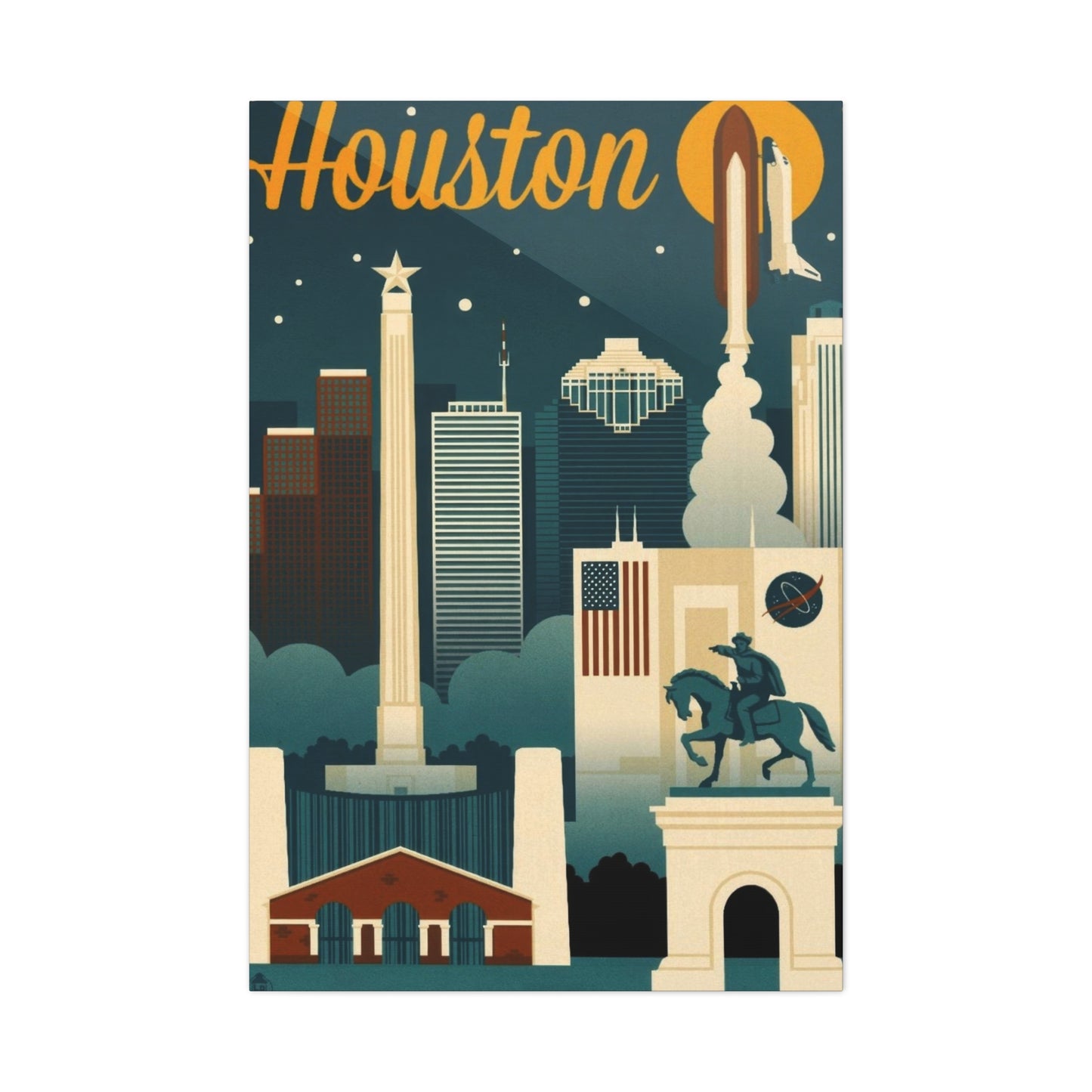 Houston Skyline Retro Wall Art & Canvas Prints