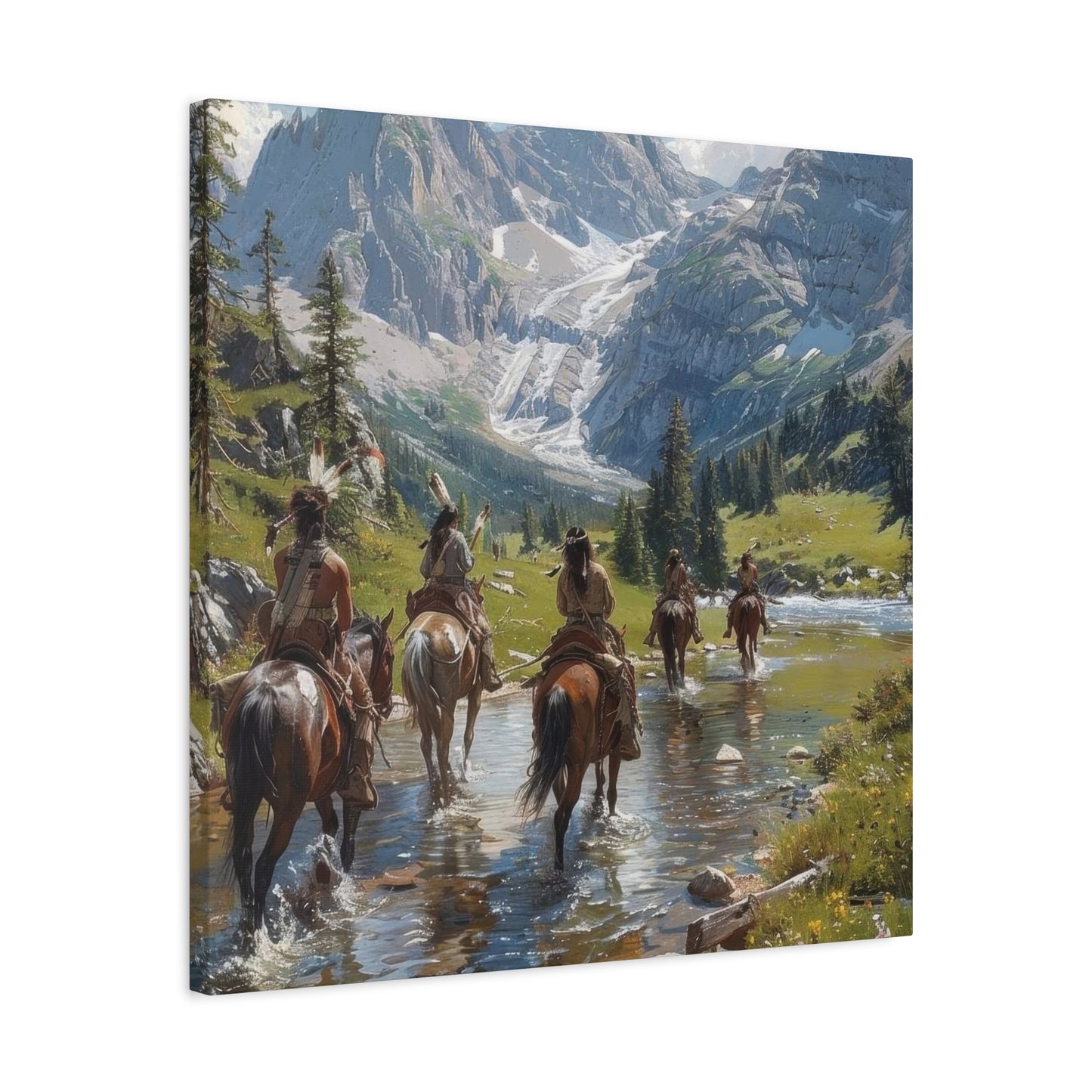 Cowboy Wading Through Water Wall Art & Canvas Prints