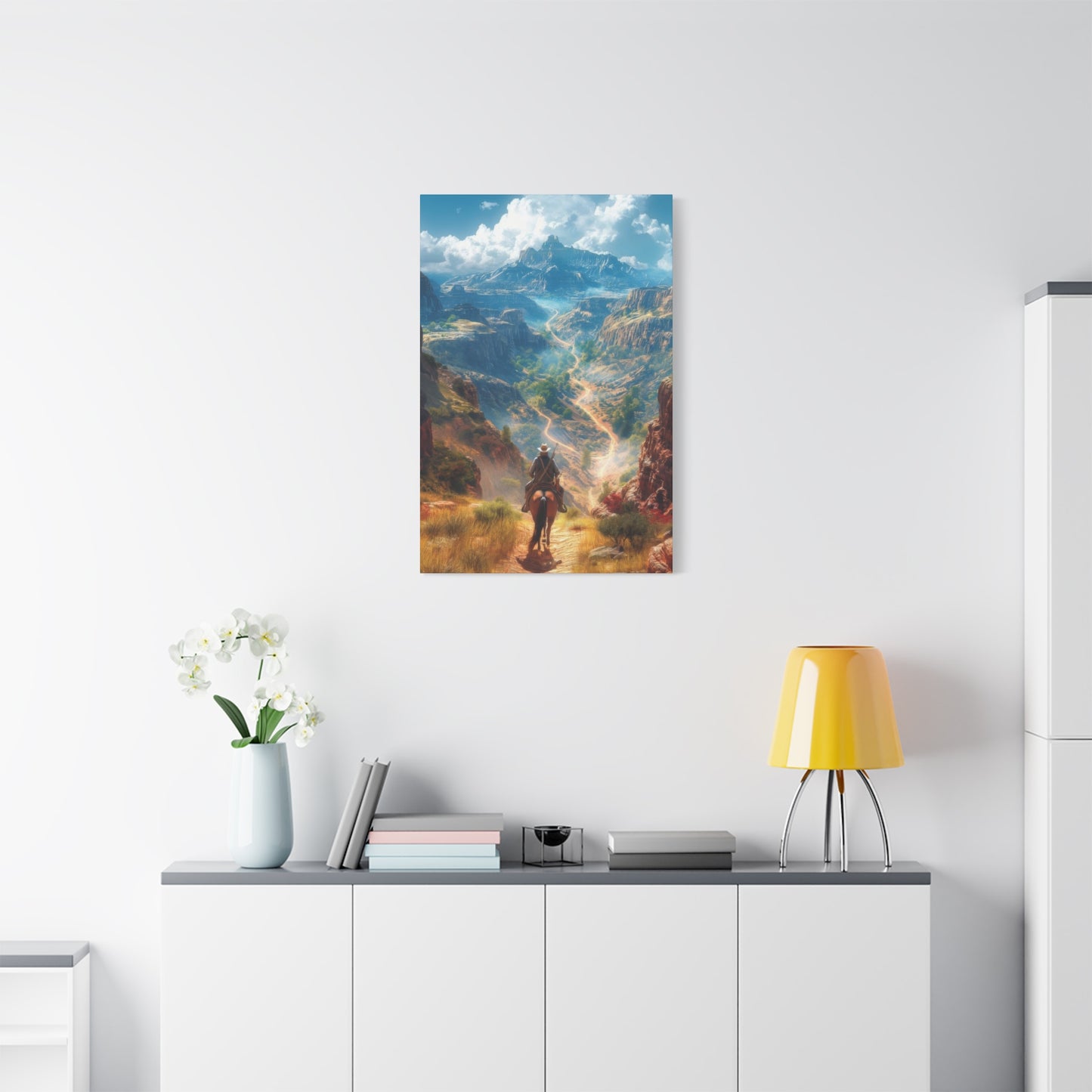 Cowboy Looking At Valley Landscape Wall Art & Canvas Prints