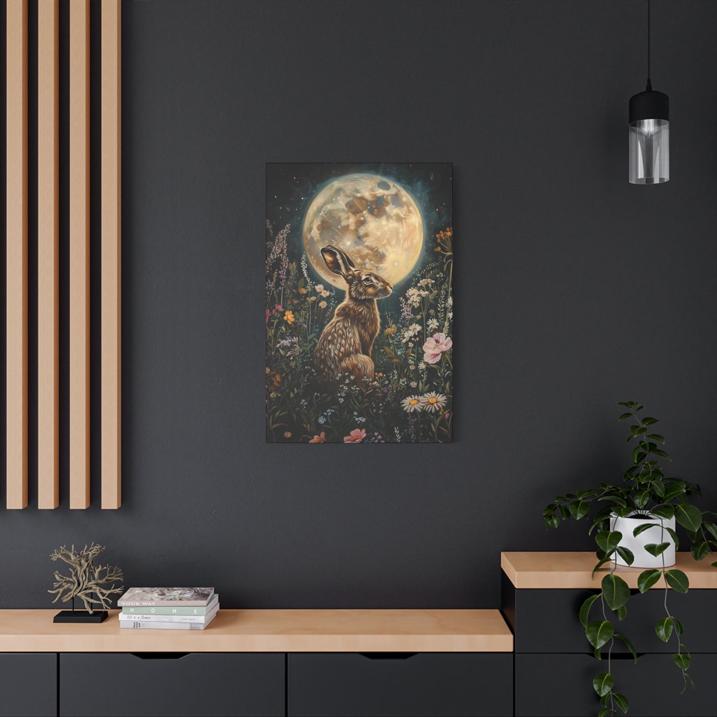 Moon And The Small White Rabbit Wall Art & Canvas Prints