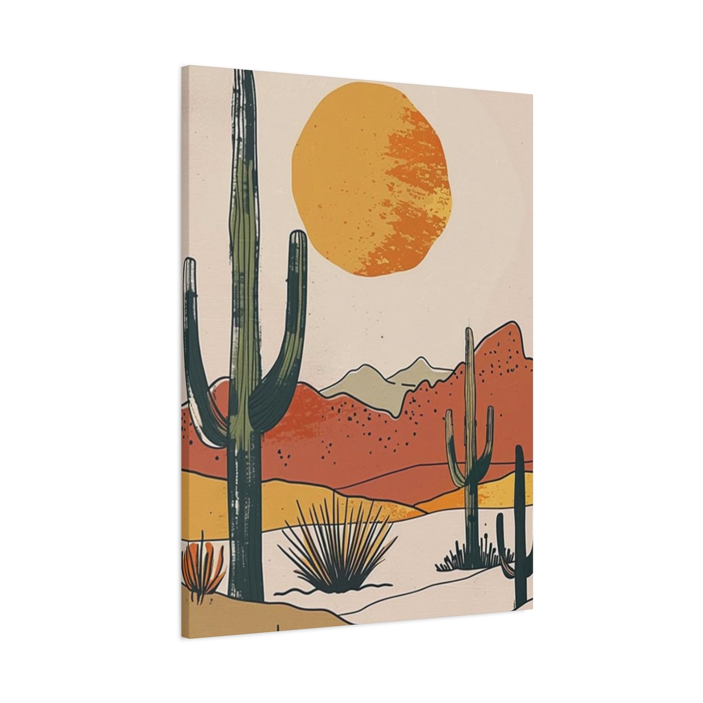Arizona Cactus Mountain Drawing Wall Art & Canvas Prints