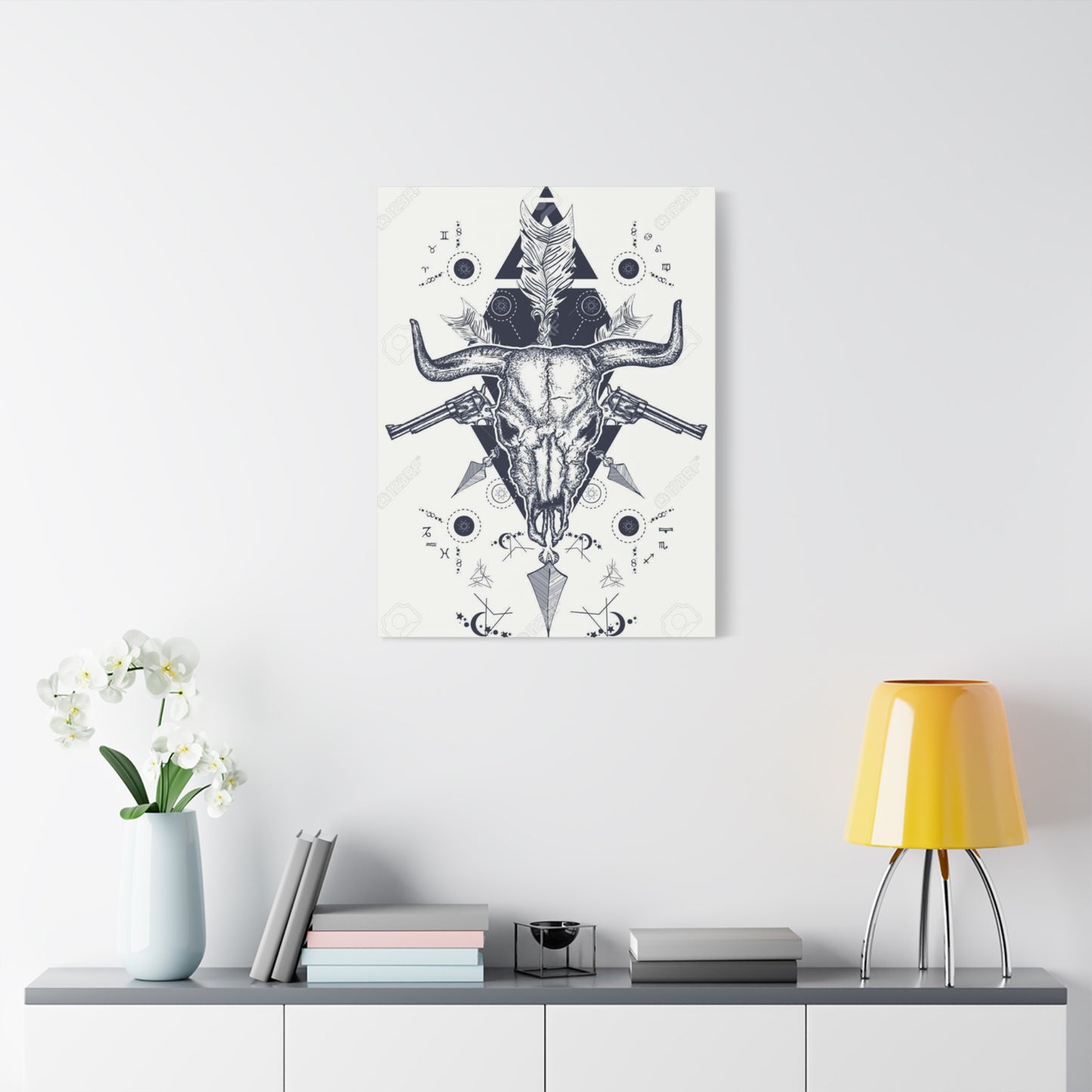 Guns And Skull Drawing Wall Art & Canvas Prints