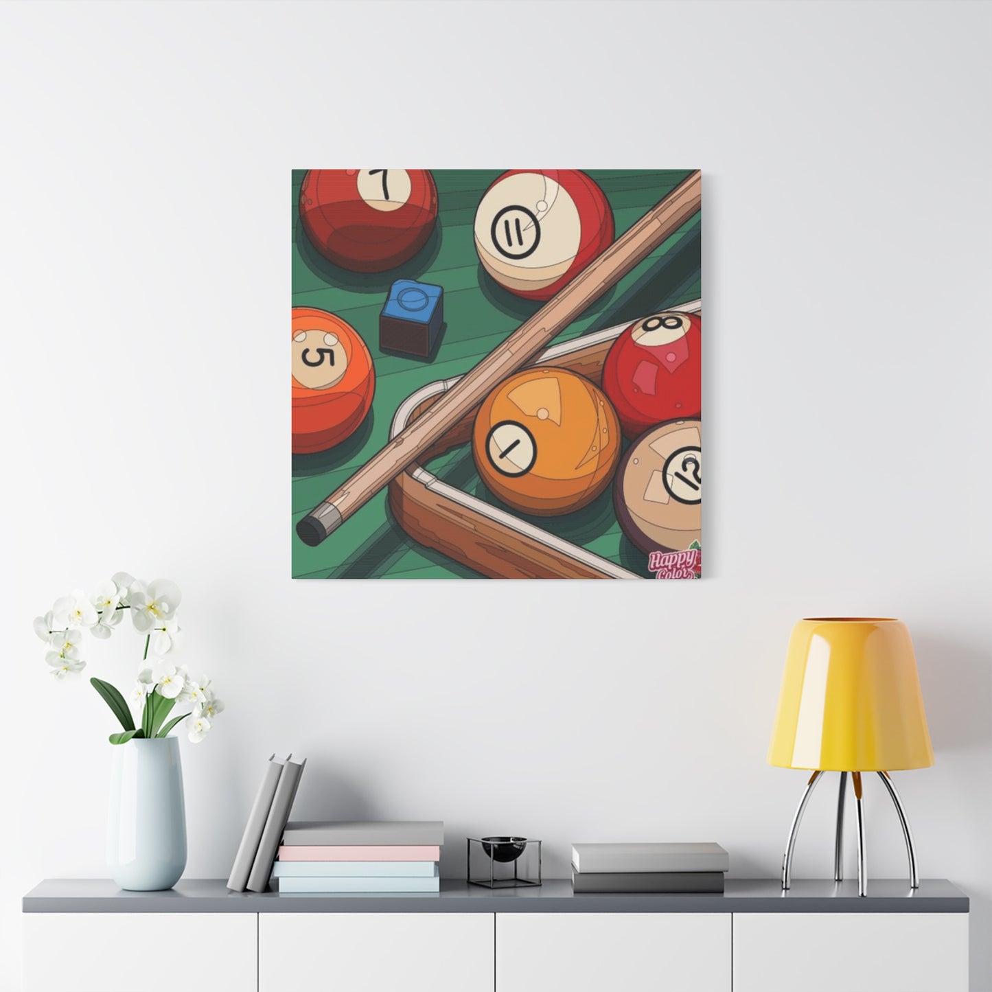 Billiard table, Balls and Cue Wall Art & Canvas Prints