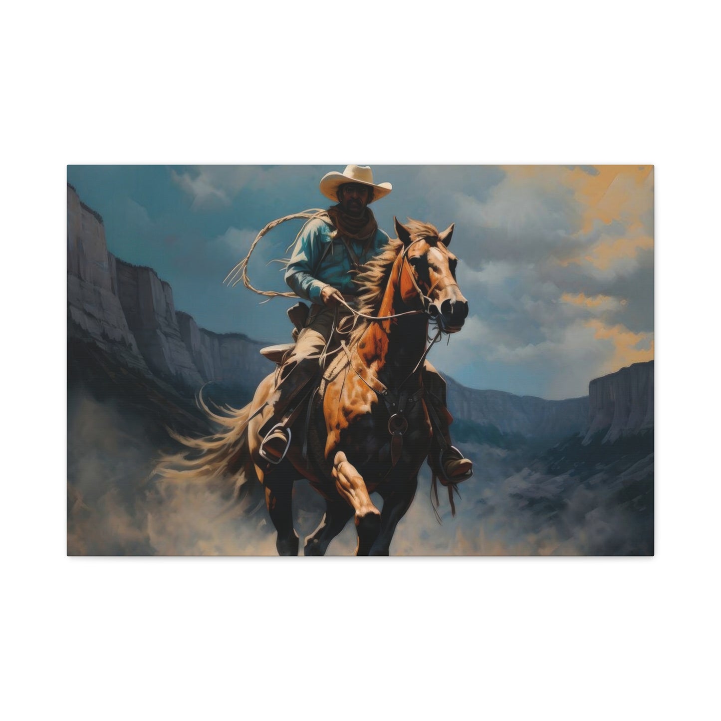 Horse Galloping With Cowboy Wall Art & Canvas Prints