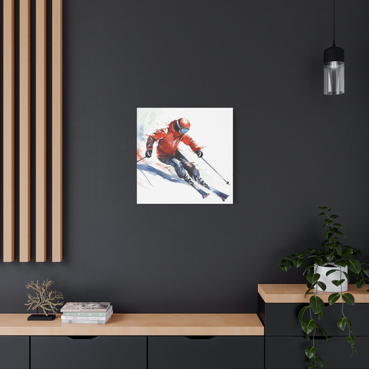 Skiing In Snow Painting Wall Art & Canvas Prints