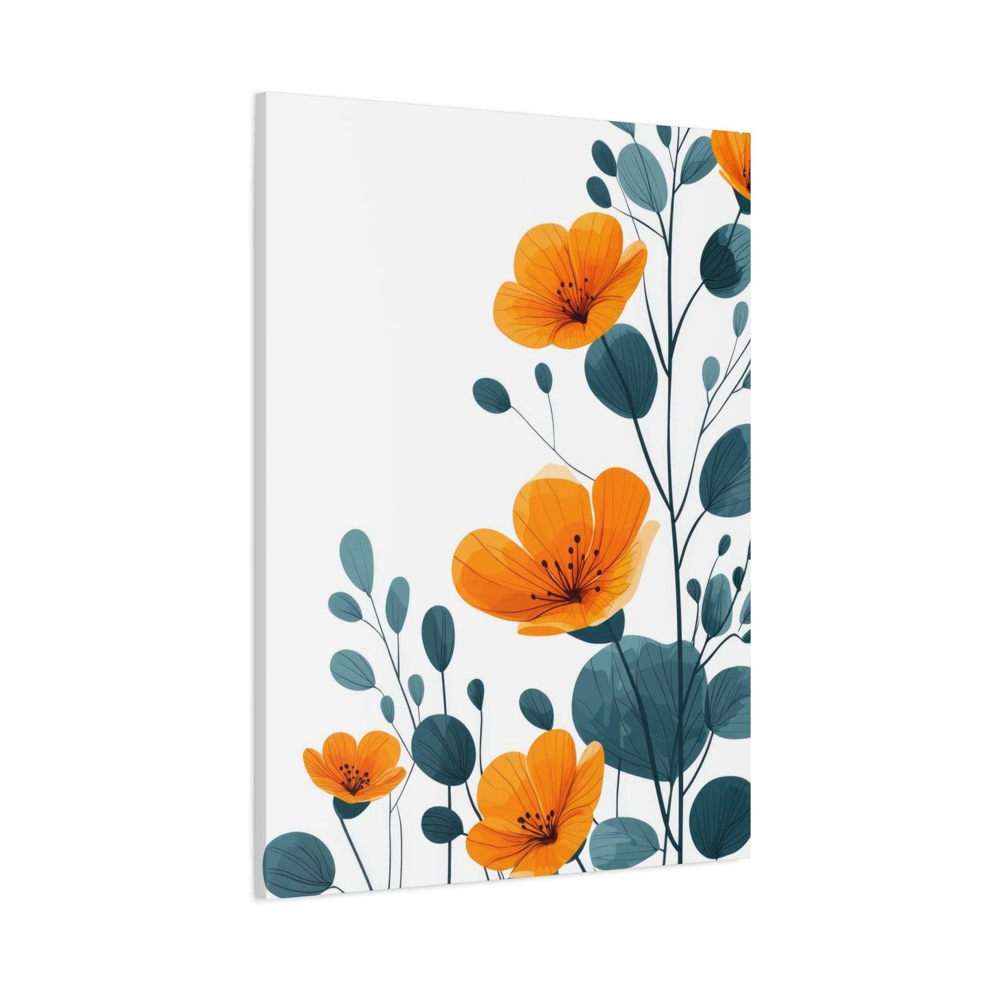 Orange Flower Blue Leaves Deco Wall Art & Canvas Prints