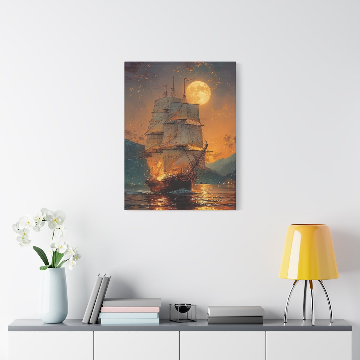 Ship Sailing In Evening Wall Art & Canvas Prints