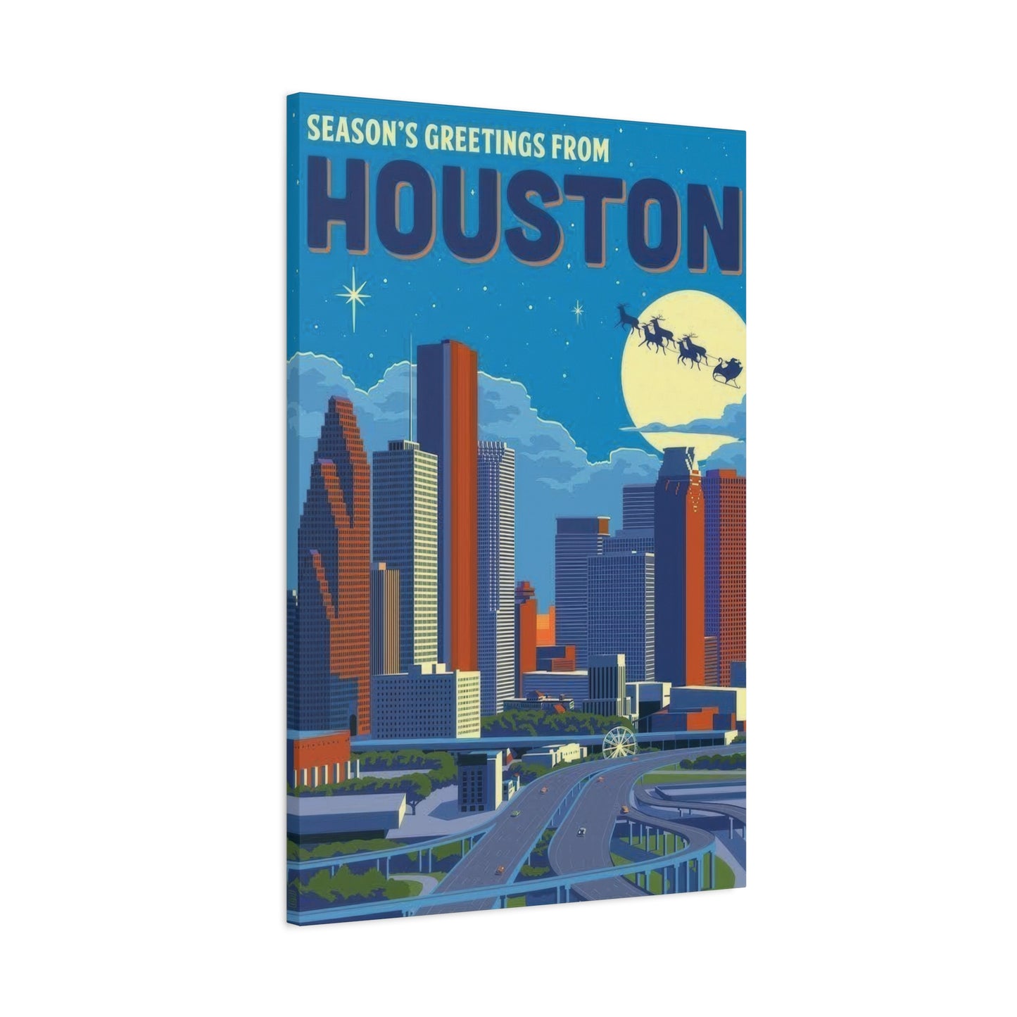Houston Skyline Seasons Greetings Wall Art & Canvas Prints