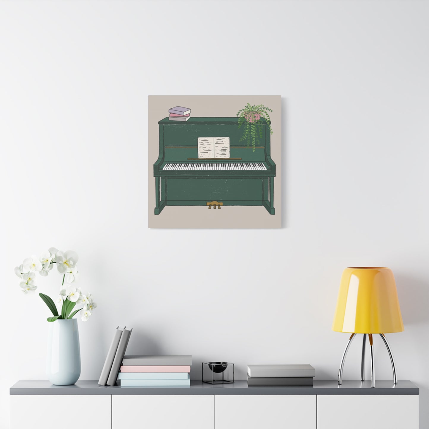 Green Piano Drawing Wall Art & Canvas Prints