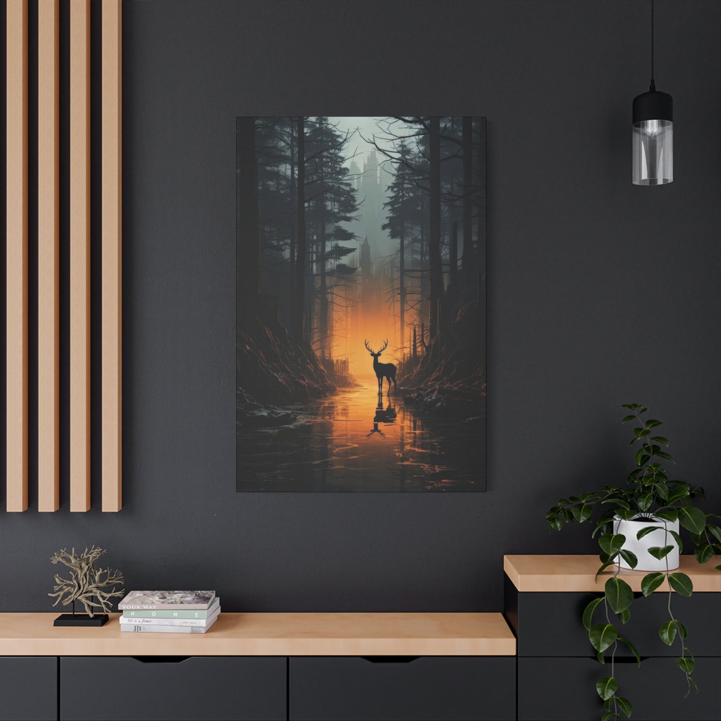 Forest Dark Deer Silhouette Wall Art & Canvas Prints