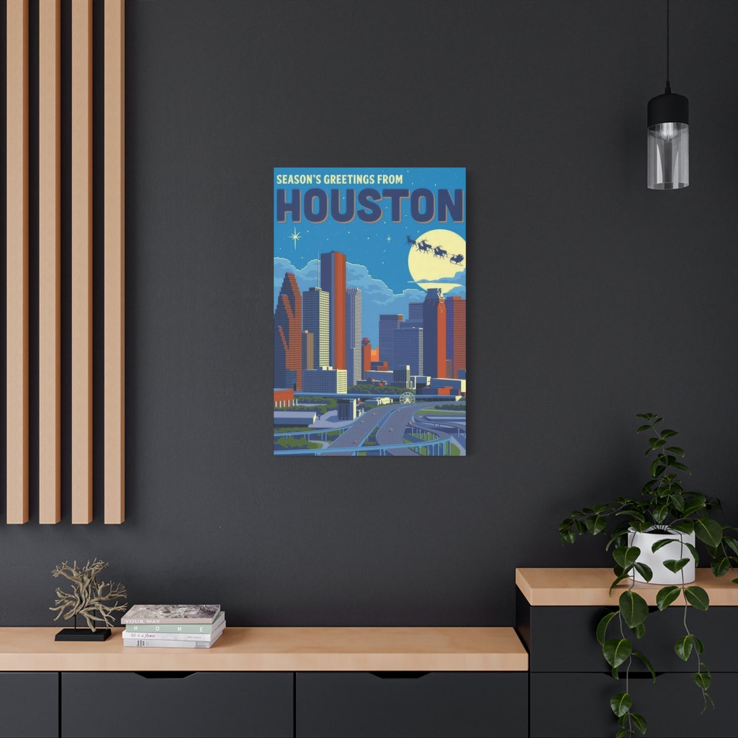Houston Skyline Seasons Greetings Wall Art & Canvas Prints