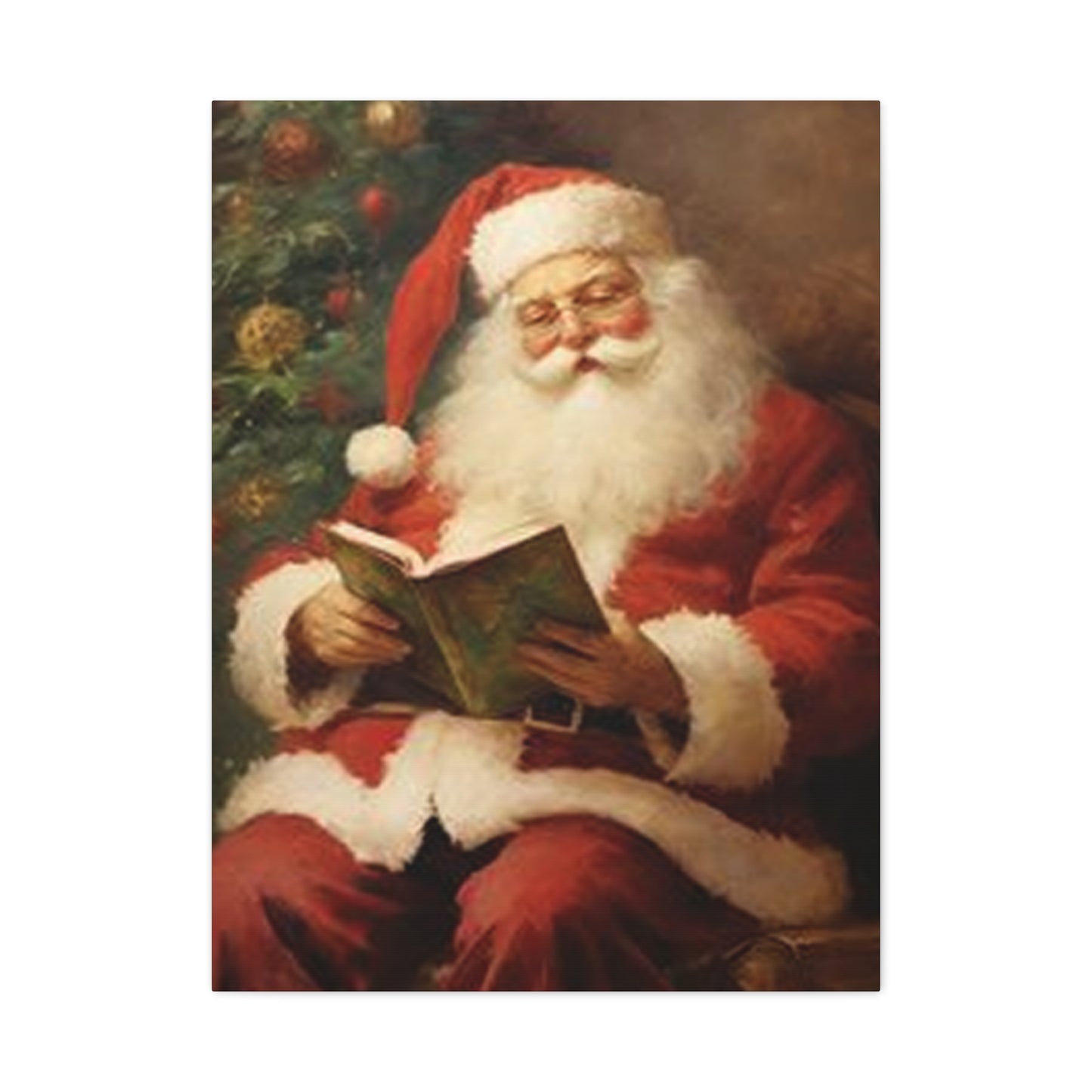 Santa Claus Reading Book Painting Wall Art & Canvas Prints
