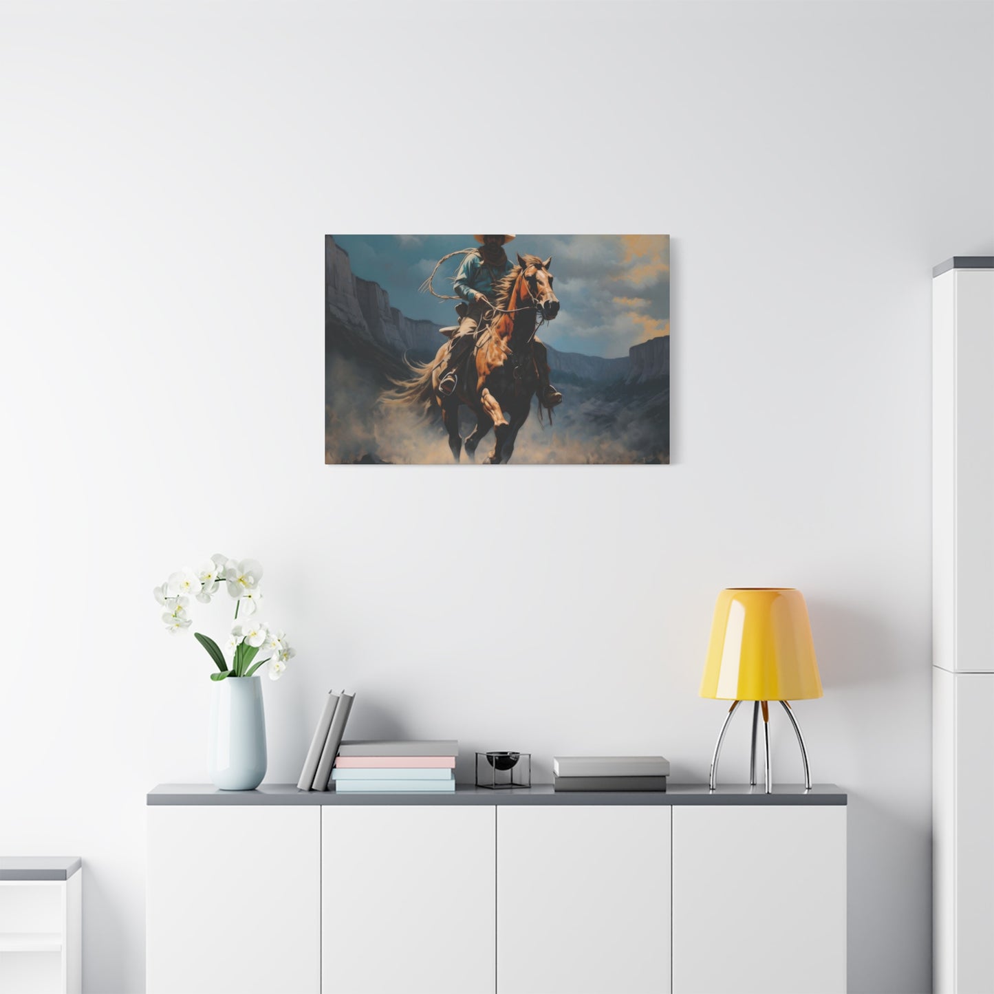 Horse Galloping With Cowboy Wall Art & Canvas Prints