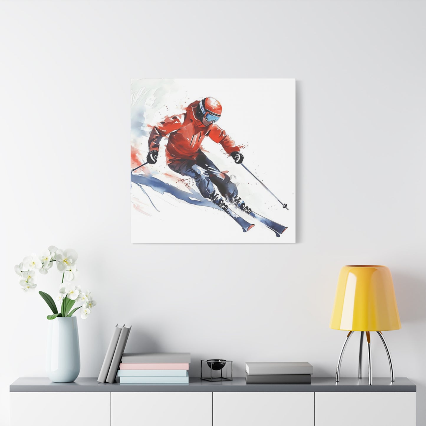 Skiing In Snow Painting Wall Art & Canvas Prints
