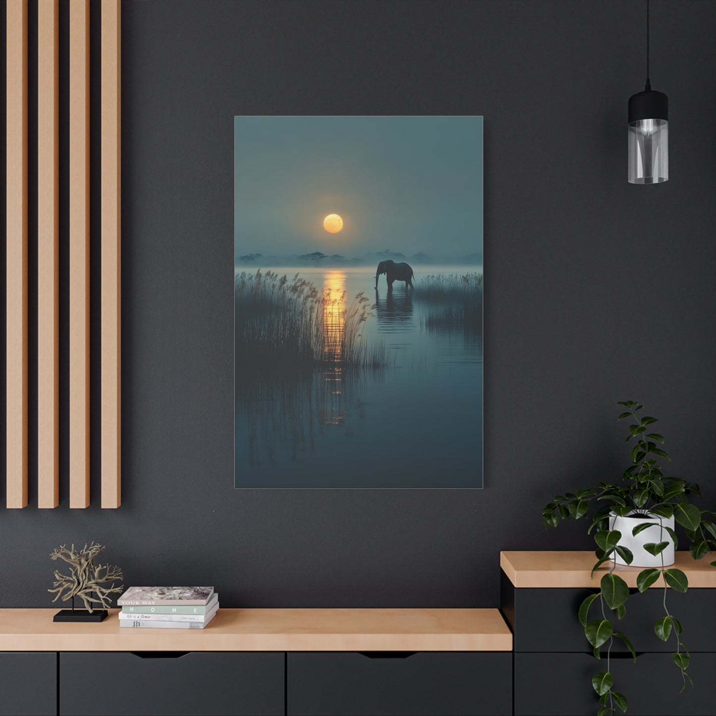 Moonlit Elephant Lake Reflection Wall Art & Canvas Print