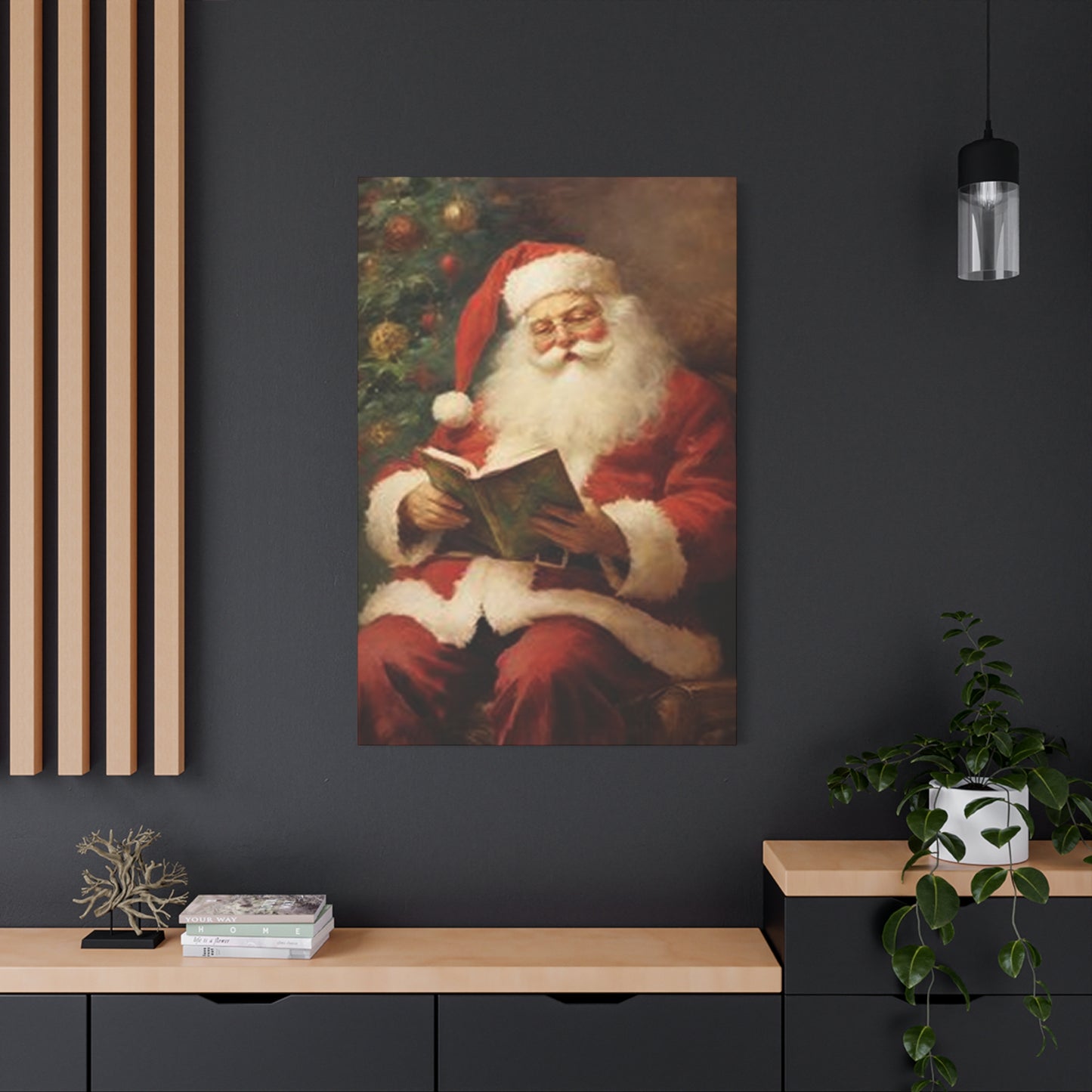 Santa Claus Reading Book Painting Wall Art & Canvas Prints