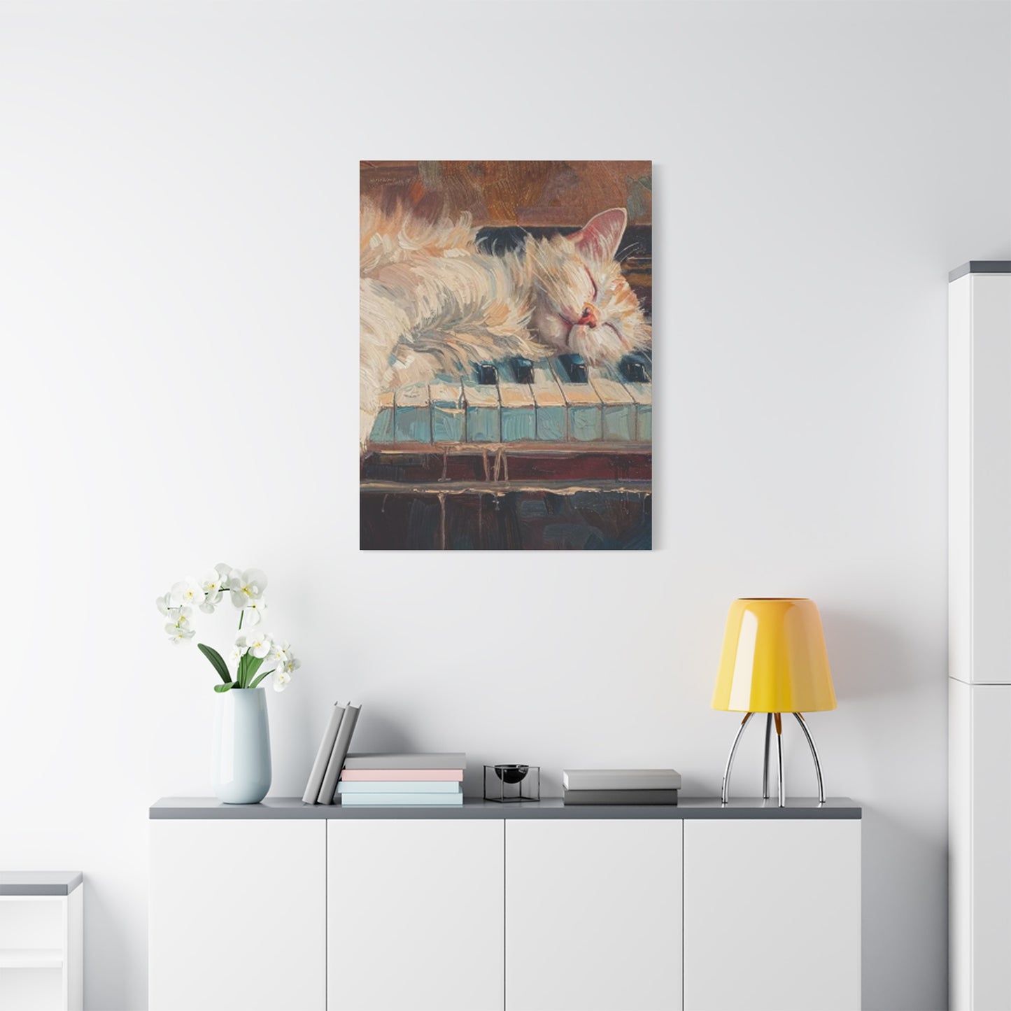 Cat Sleeping On Piano Wall Art & Canvas Prints