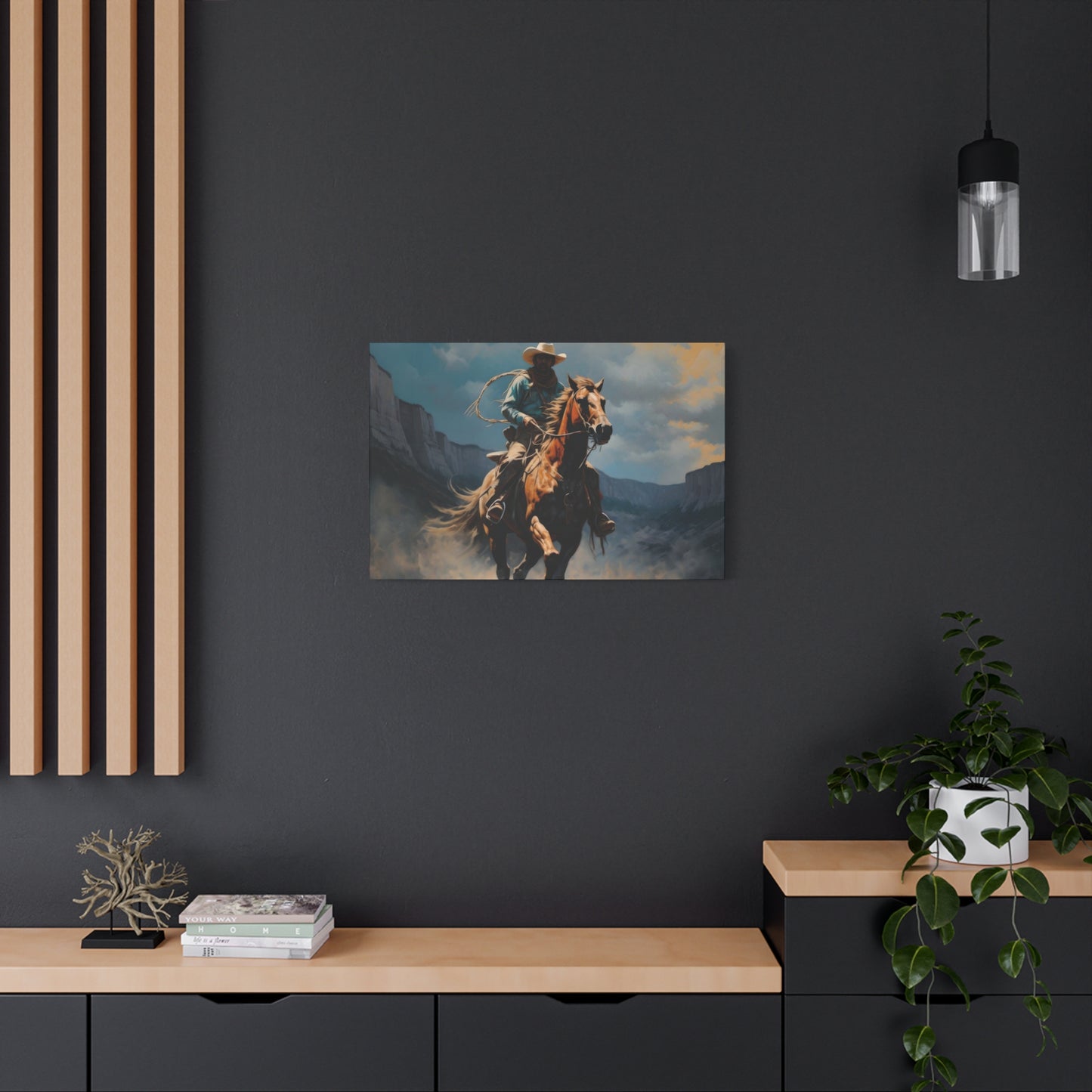 Horse Galloping With Cowboy Wall Art & Canvas Prints