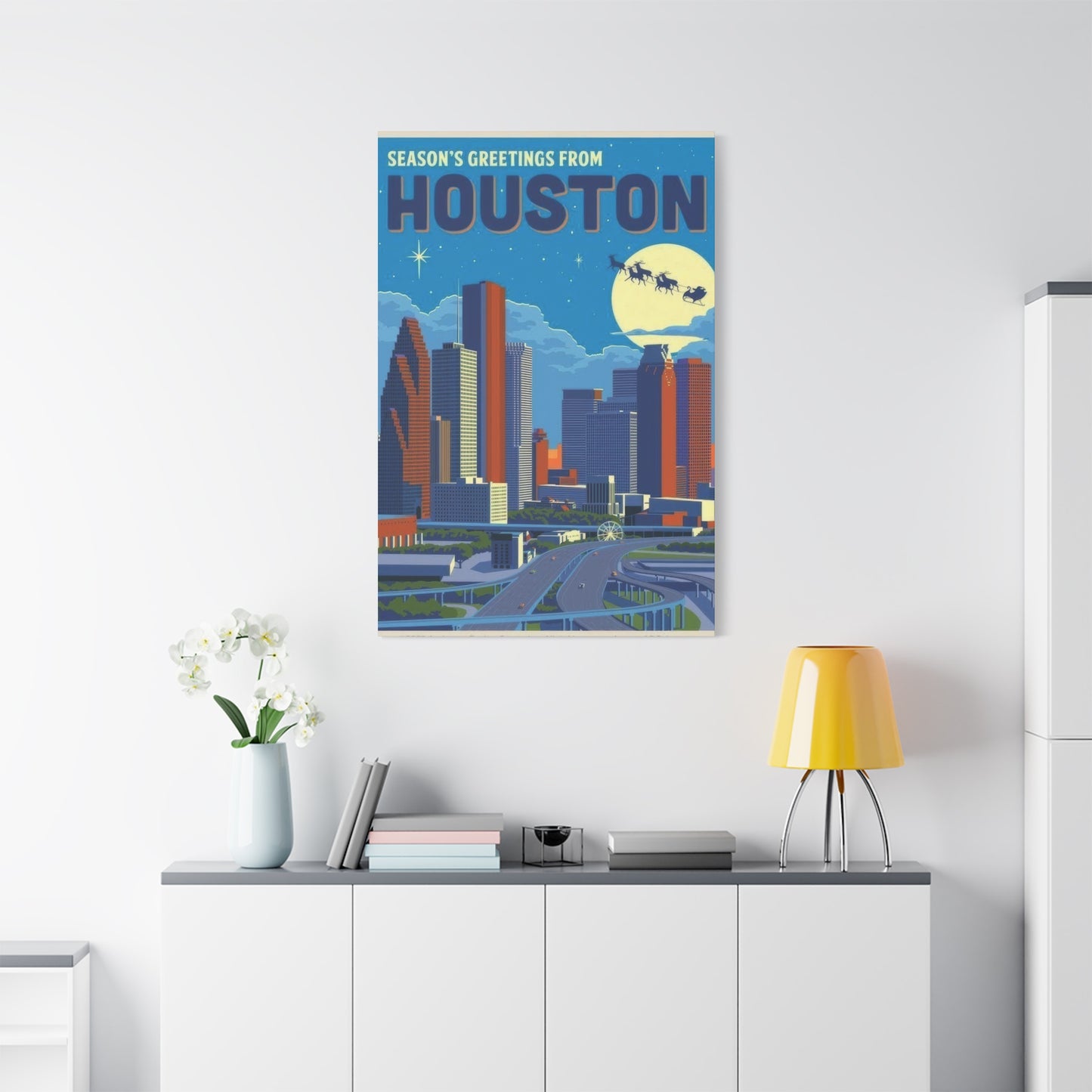 Houston Skyline Seasons Greetings Wall Art & Canvas Prints