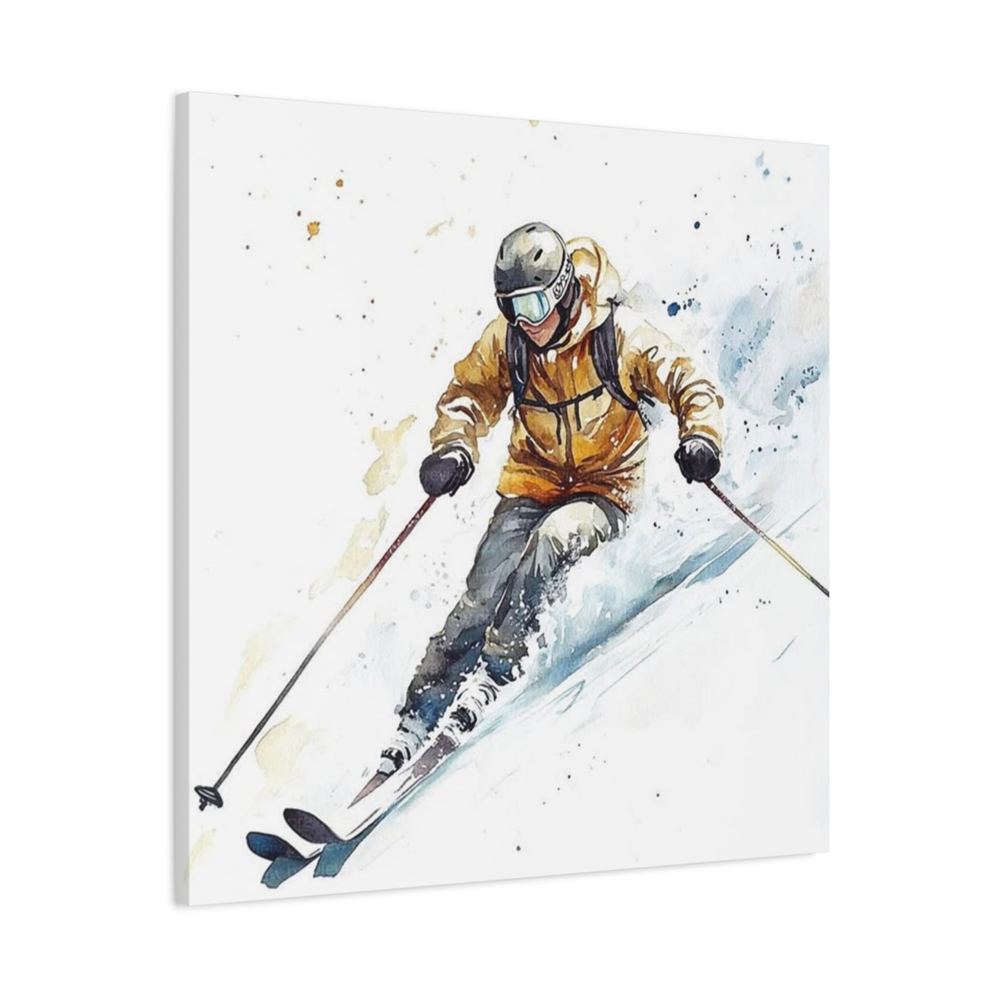 Skiing In White Snow Painting Wall Art & Canvas Prints