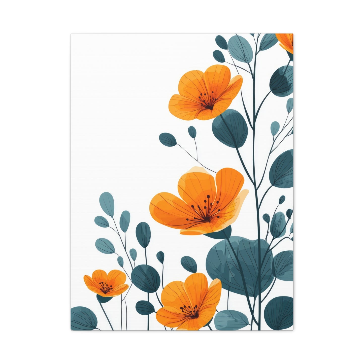 Orange Flower Blue Leaves Deco Wall Art & Canvas Prints