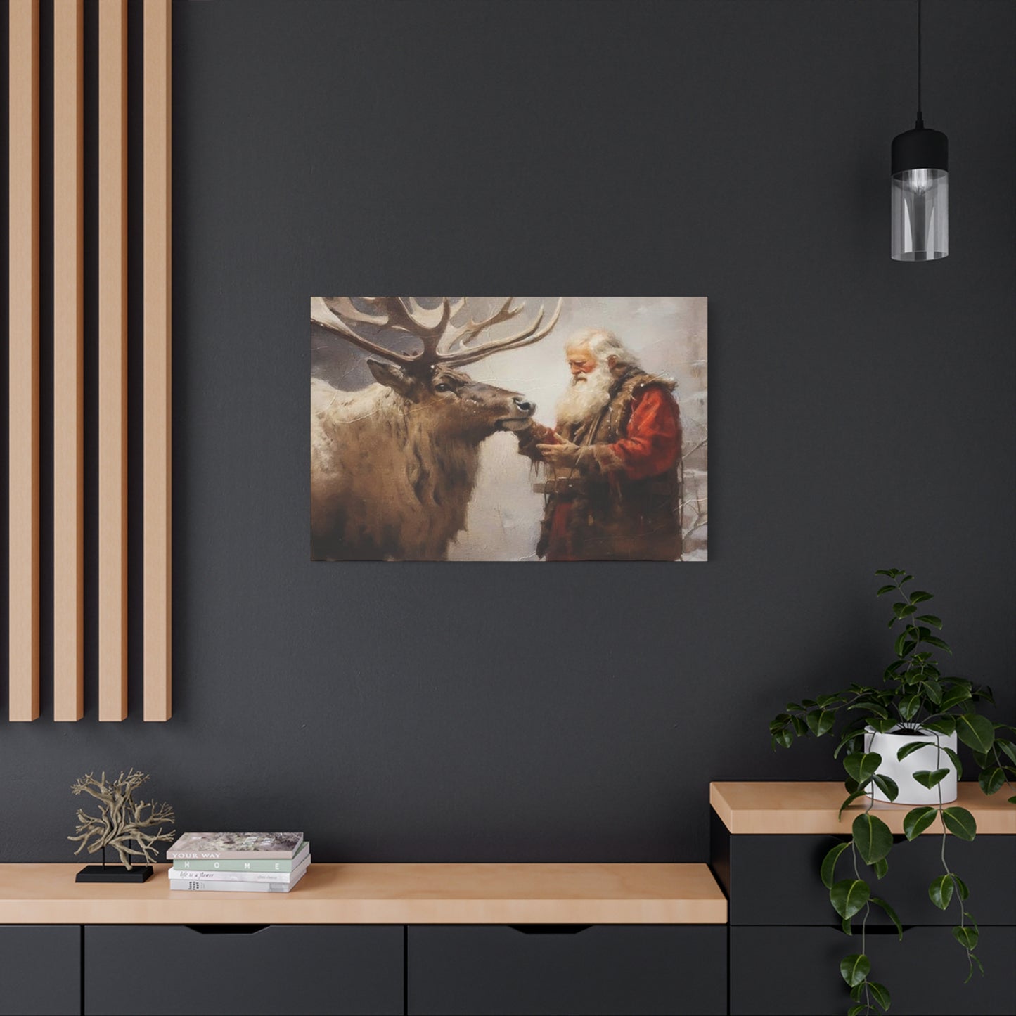 Santa Claus With Reindeer Wall Art & Canvas Prints