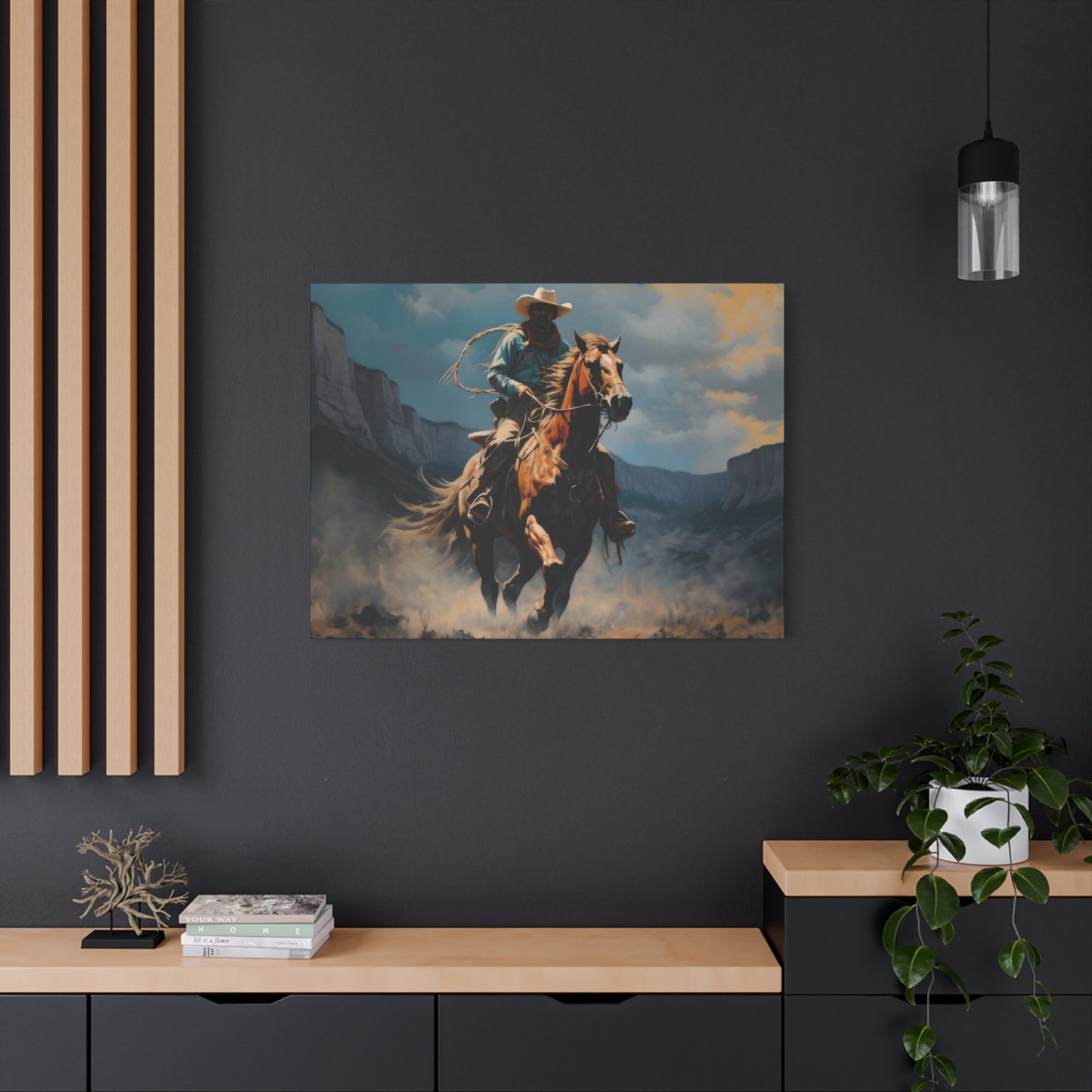 Horse Galloping With Cowboy Wall Art & Canvas Prints