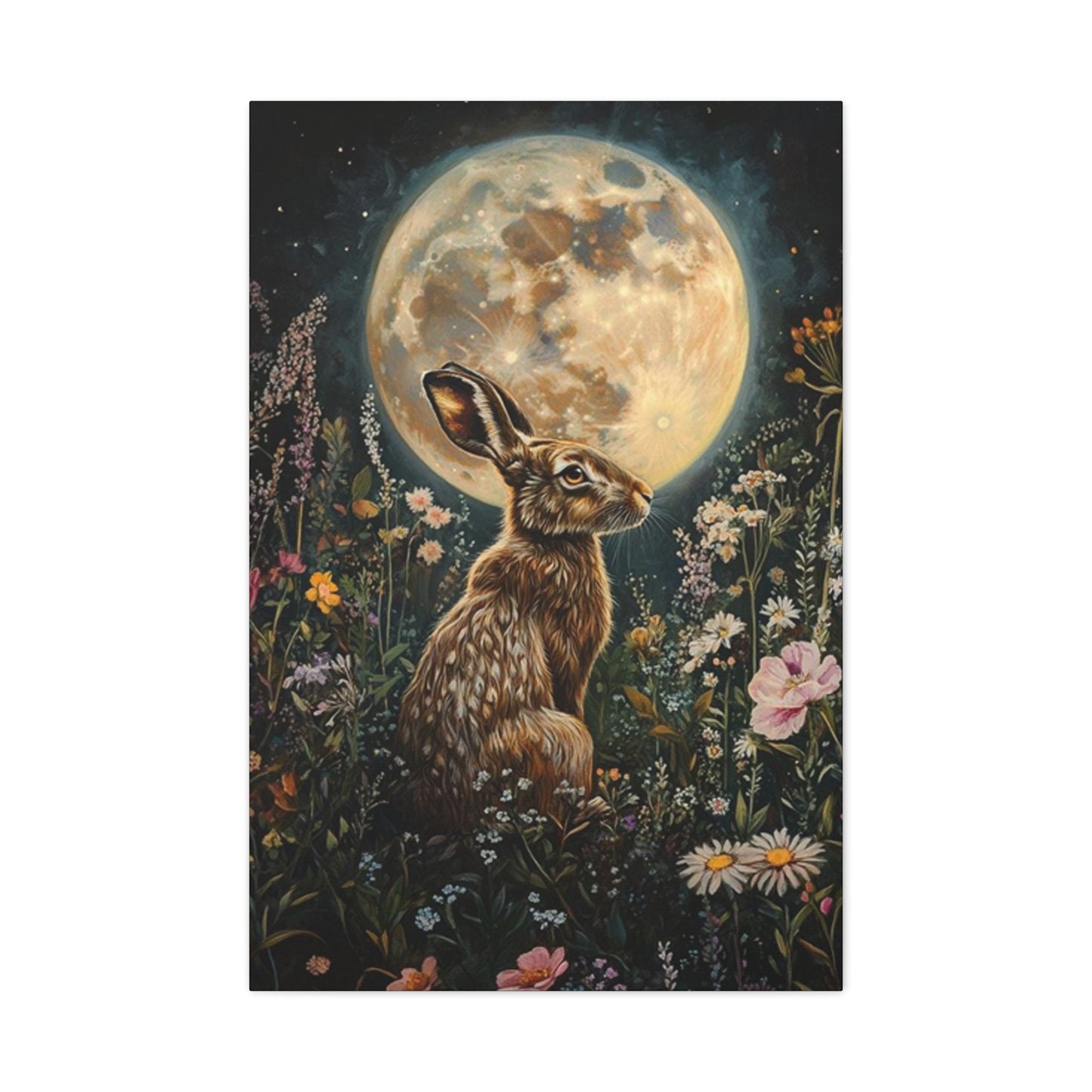 Moon And The Small White Rabbit Wall Art & Canvas Prints
