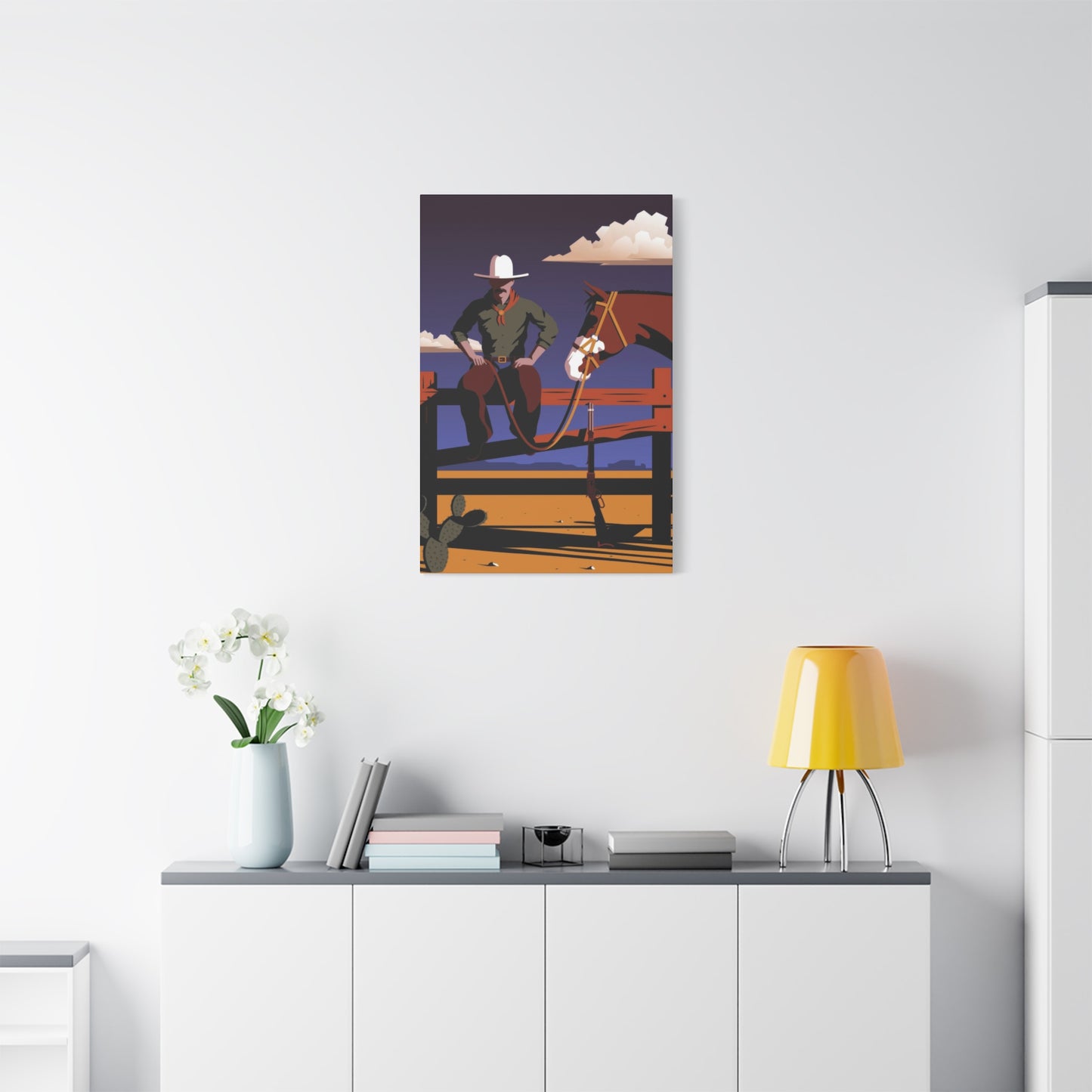 Horse Cowboy On Fence Wall Art & Canvas Prints