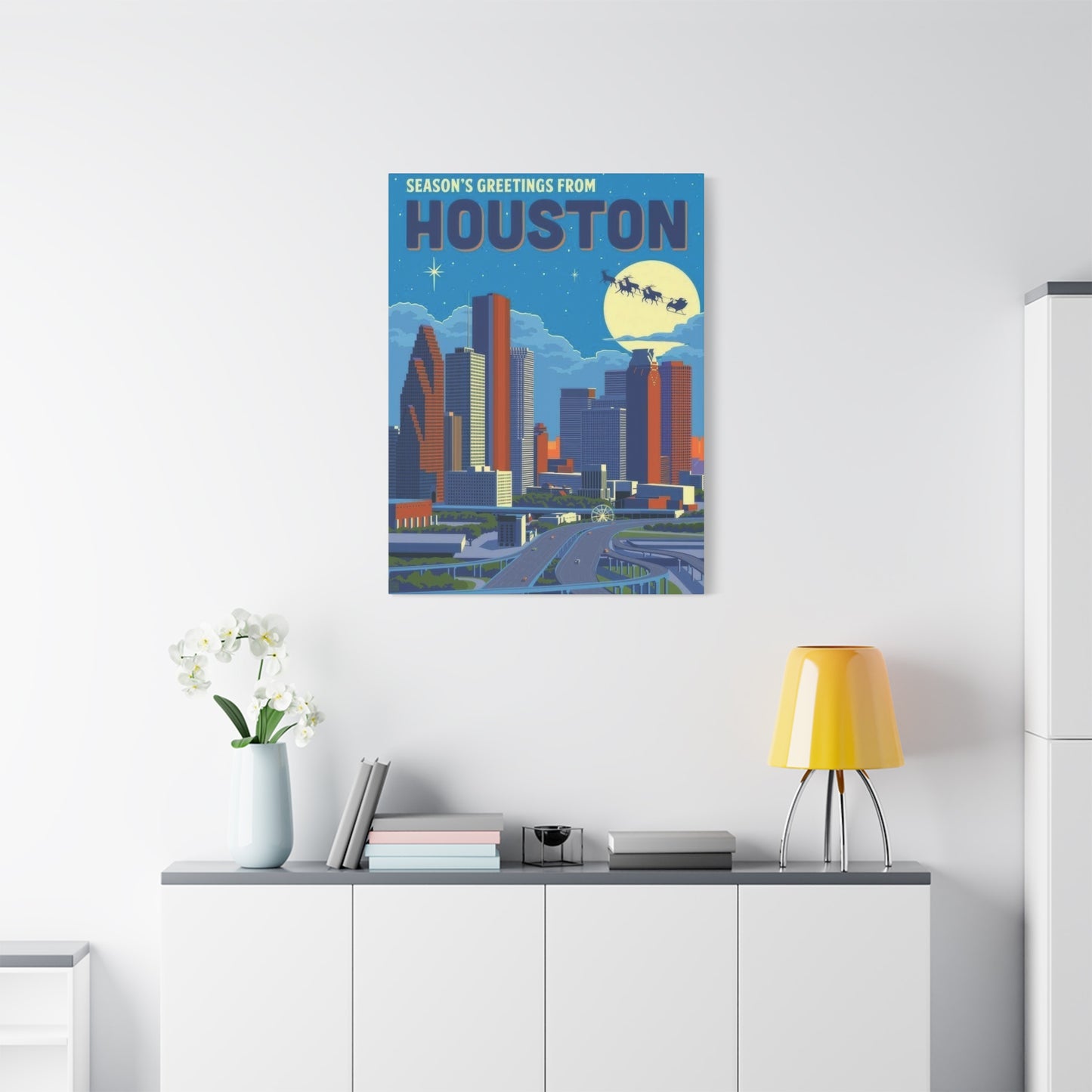 Houston Skyline Seasons Greetings Wall Art & Canvas Prints