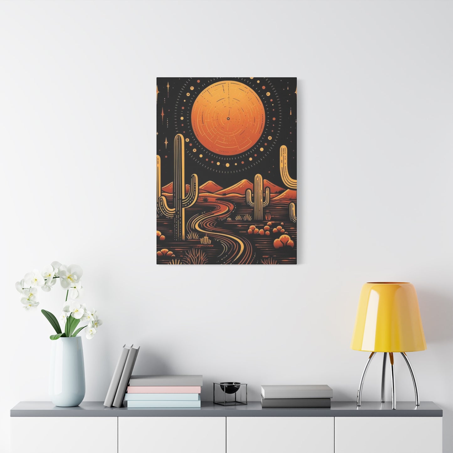 Dark Moon & Cactus In Desert Wall Art & Canvas Prints