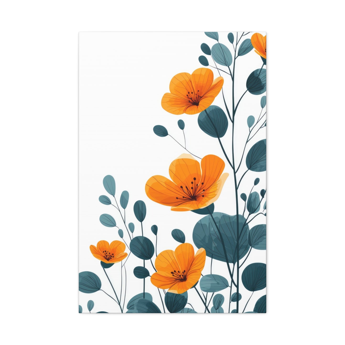 Orange Flower Blue Leaves Deco Wall Art & Canvas Prints