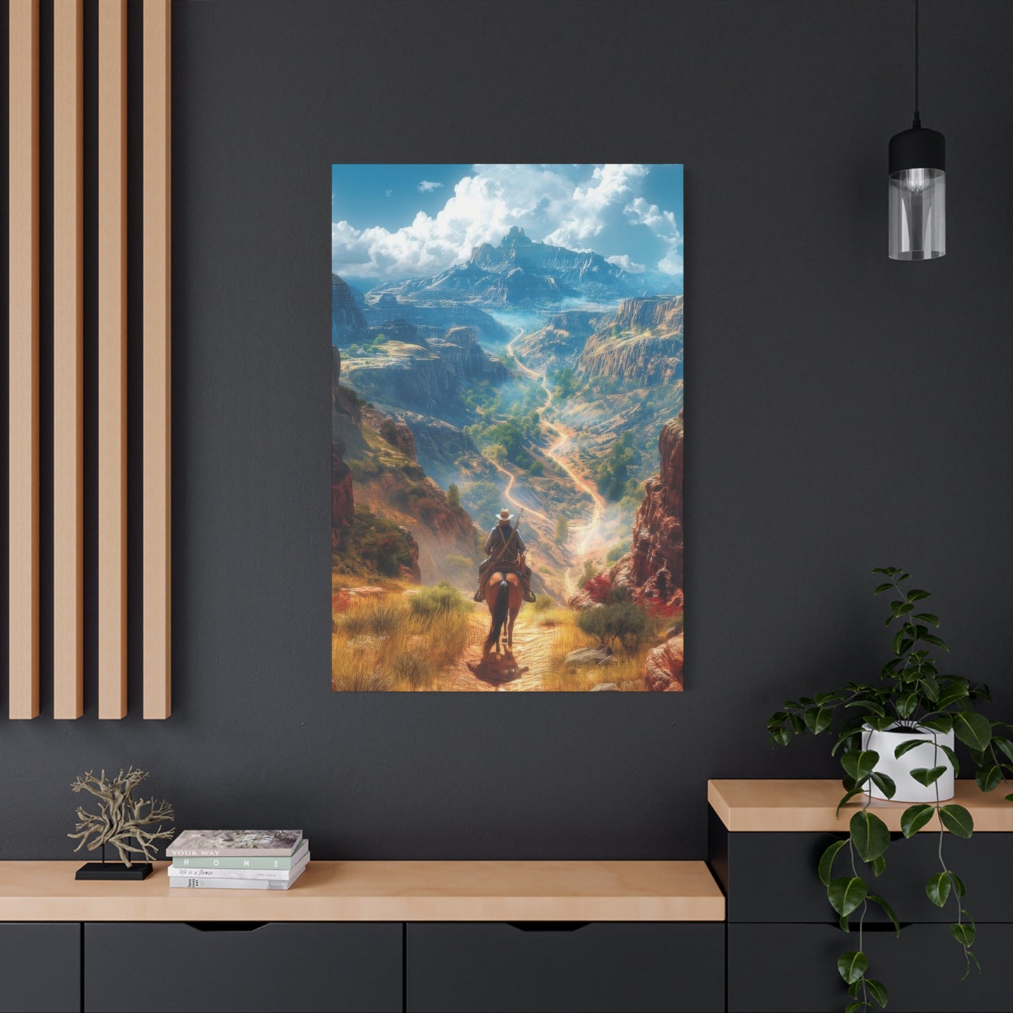 Cowboy Looking At Valley Landscape Wall Art & Canvas Prints