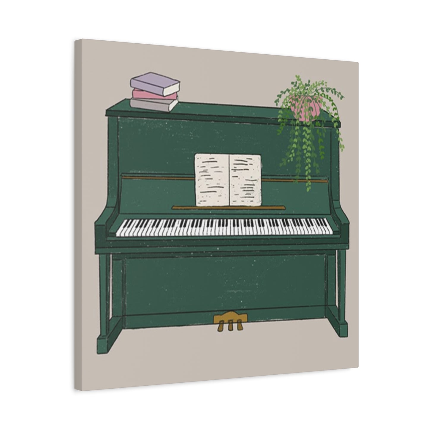 Green Piano Drawing Wall Art & Canvas Prints