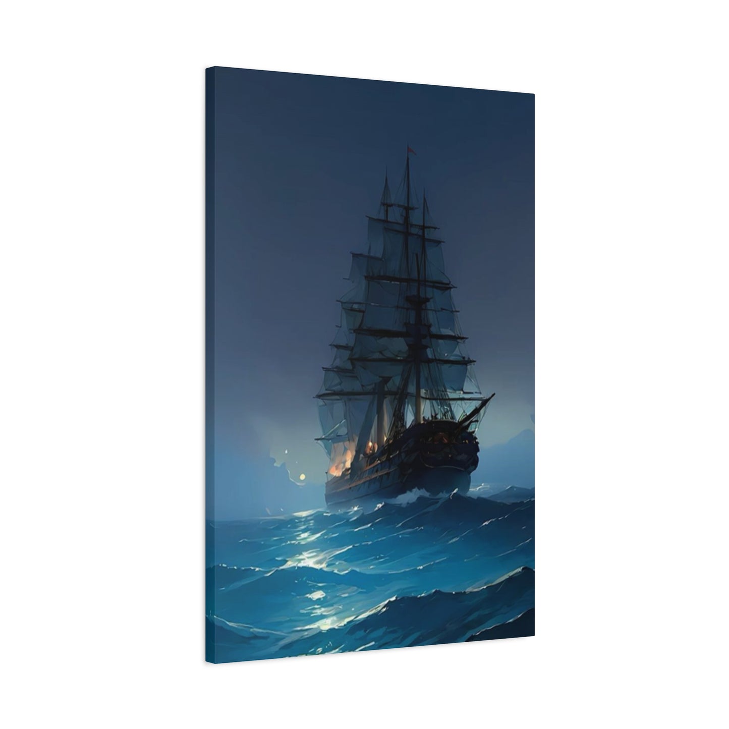 Black Sailing Ship At Night Wall Art & Canvas Prints