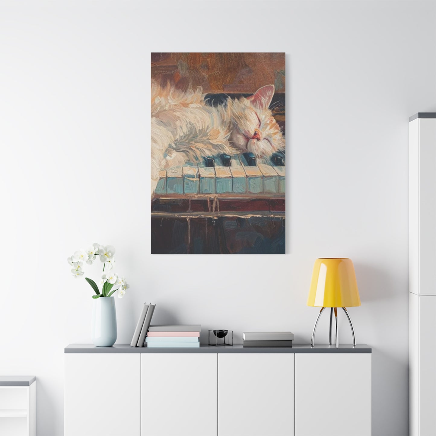 Cat Sleeping On Piano Wall Art & Canvas Prints