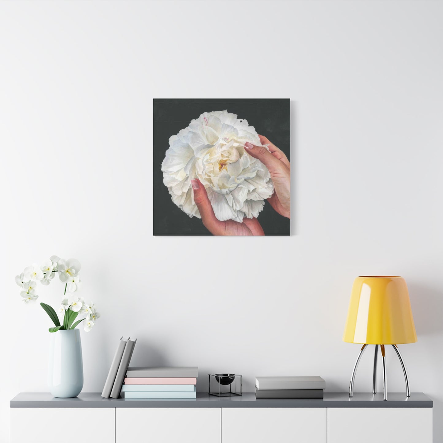 Grace Popp Holding White Flower Wall Art & Canvas Prints