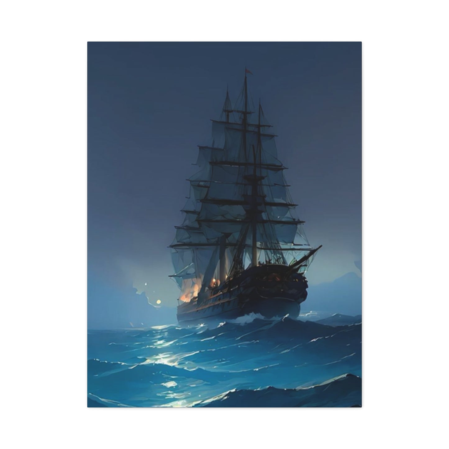 Black Sailing Ship At Night Wall Art & Canvas Prints