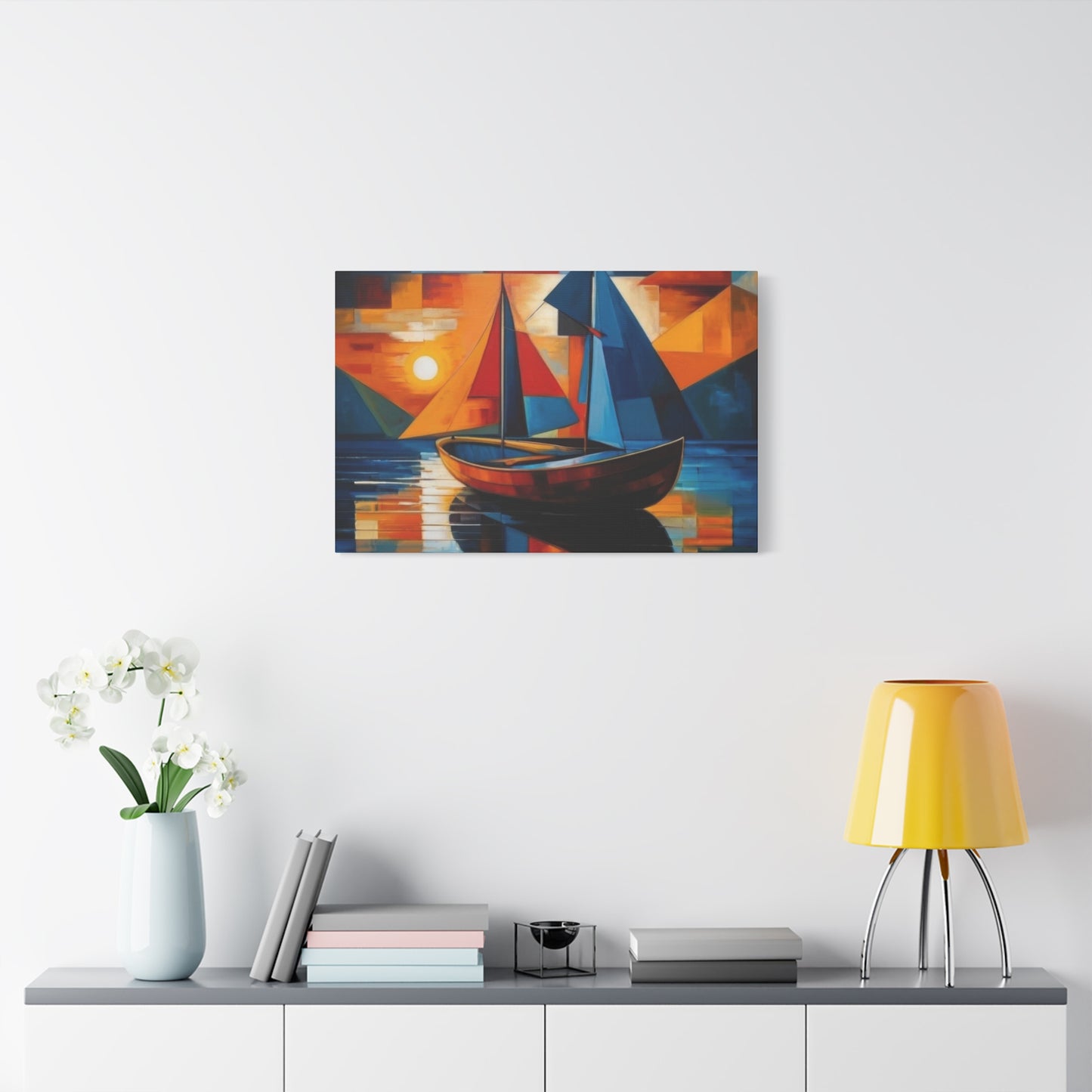 Boat In Water Sunset Cubism Wall Art & Canvas Prints