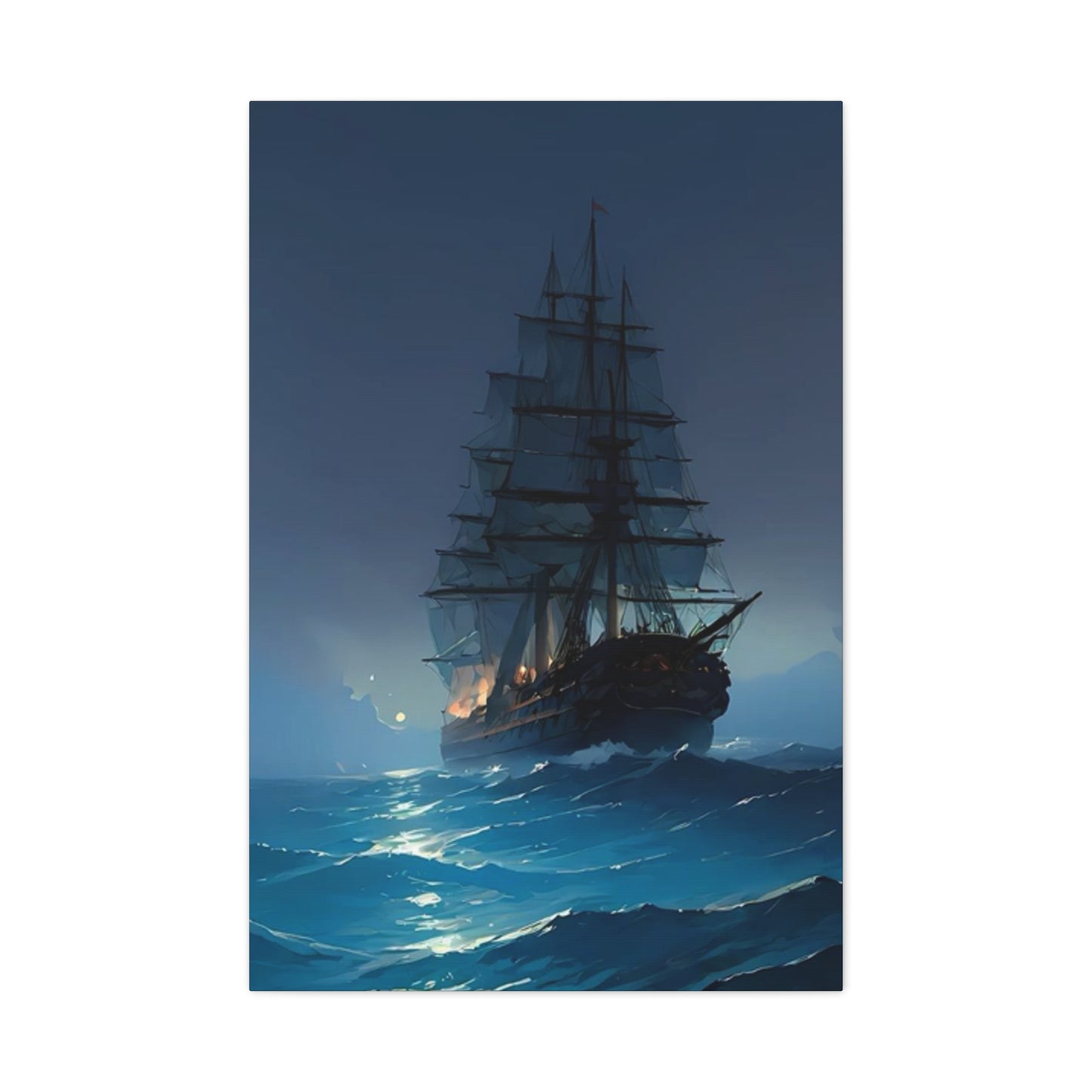 Black Sailing Ship At Night Wall Art & Canvas Prints