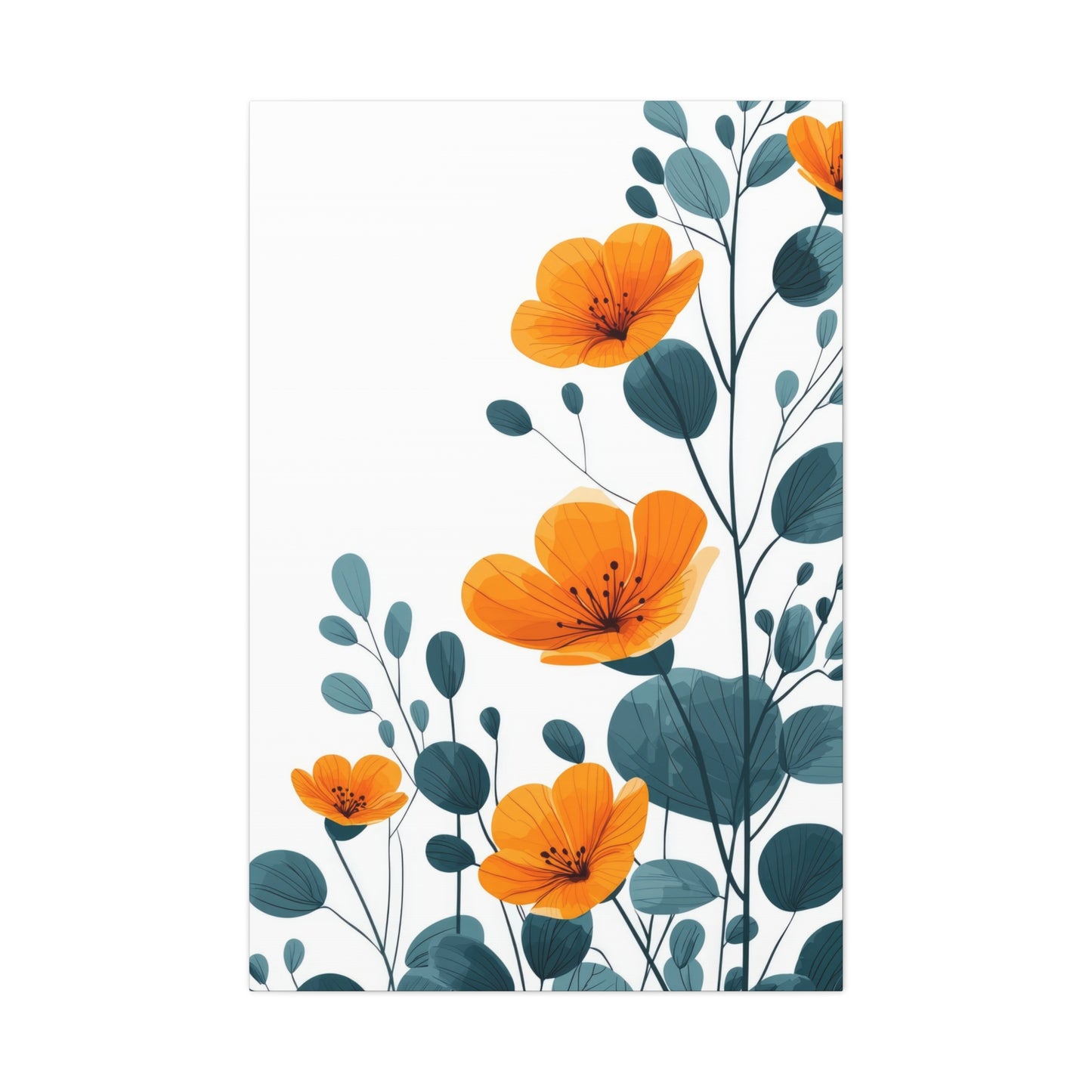 Orange Flower Blue Leaves Deco Wall Art & Canvas Prints
