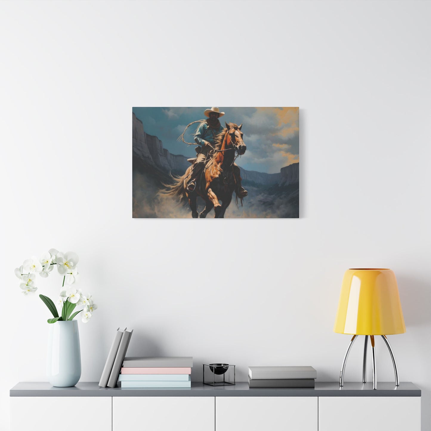 Horse Galloping With Cowboy Wall Art & Canvas Prints