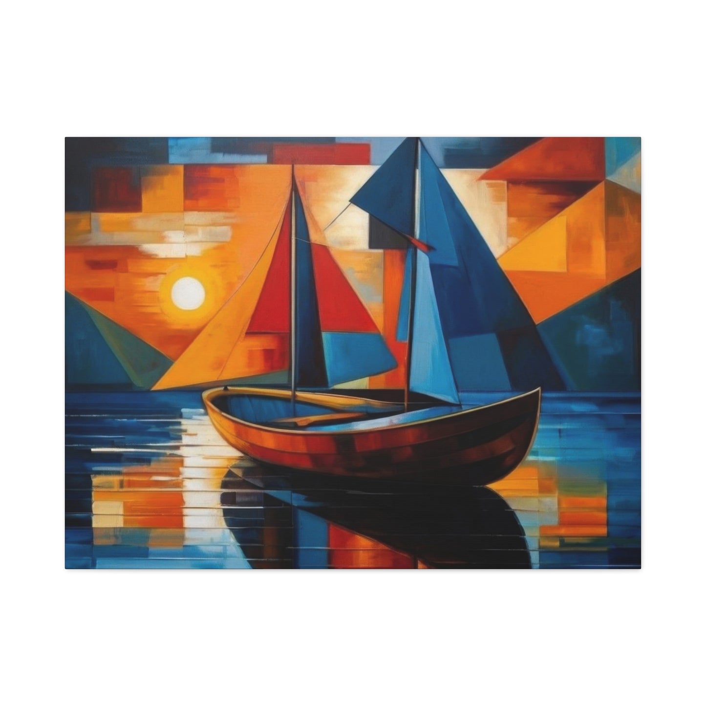 Boat In Water Sunset Cubism Wall Art & Canvas Prints
