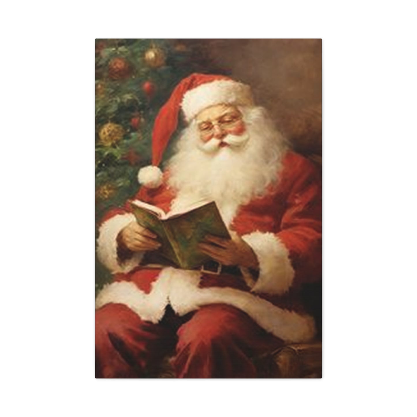Santa Claus Reading Book Painting Wall Art & Canvas Prints