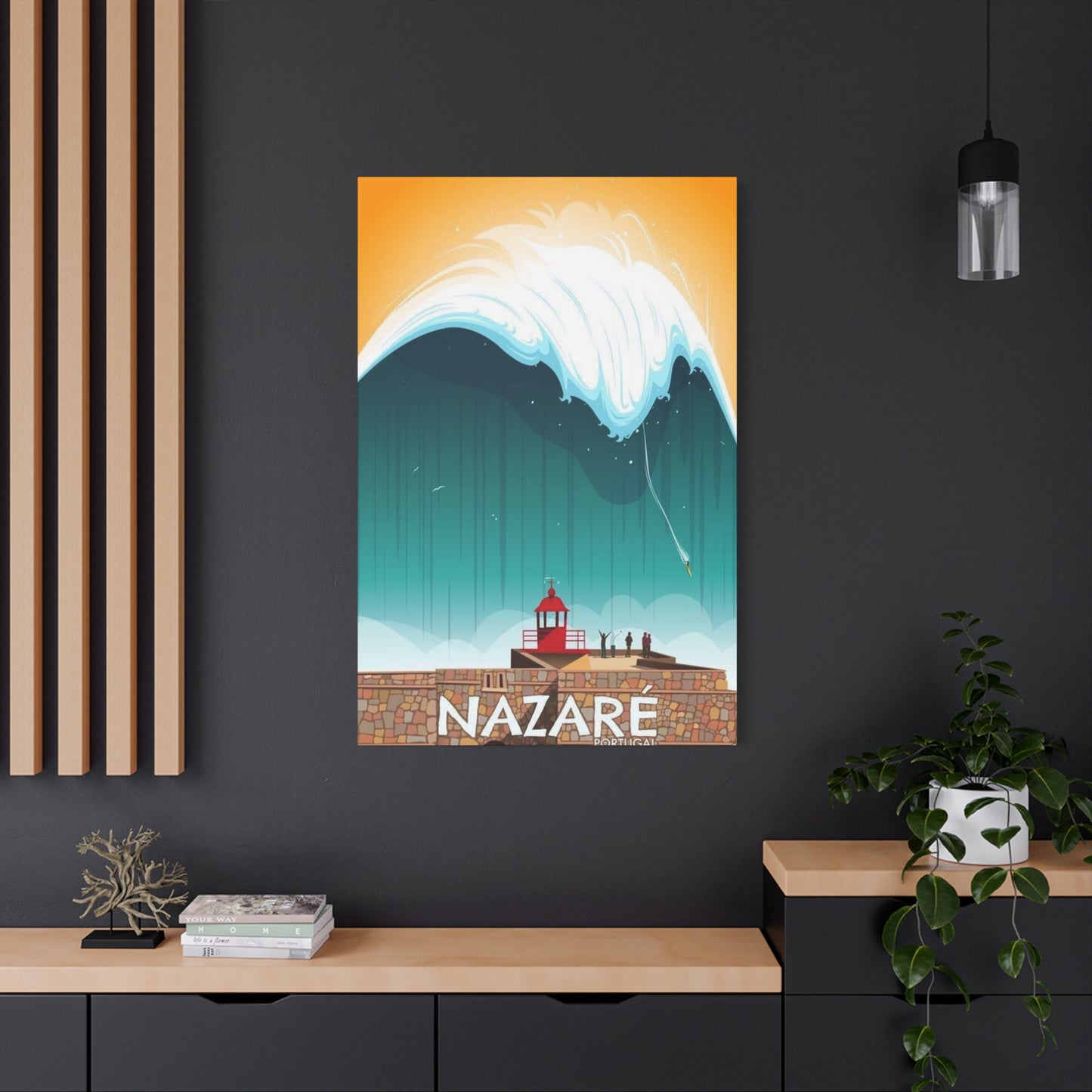 Nazare Surfing Painting Wall Art & Canvas Prints